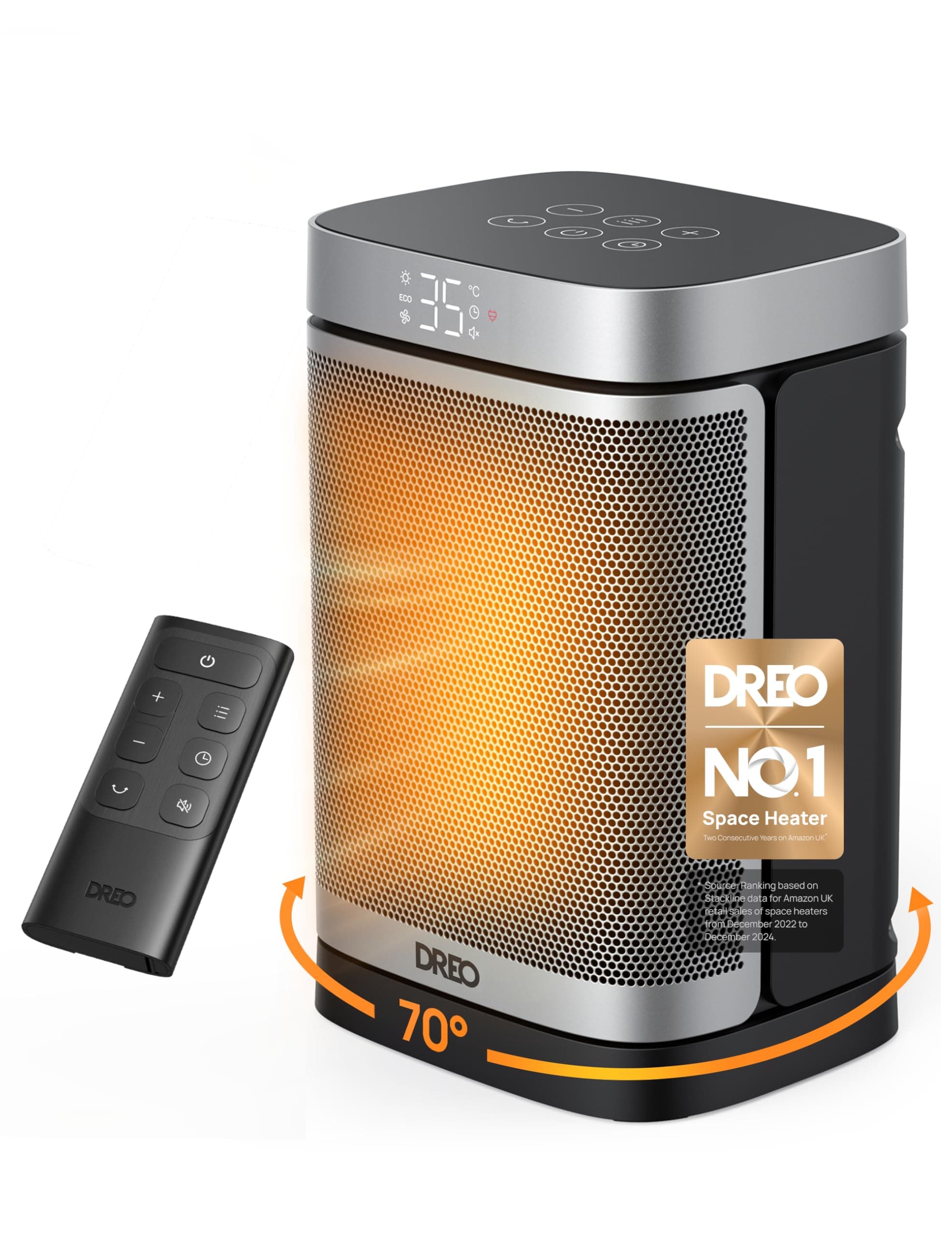 Electric Space Heater, 70° Oscillating Portable Heaters for Home, 1500W PTC Ceramic Heater with Thermostat, Remote Control, 3-Mode 3-Speed, 1-12H Timer, Overheat & Tip-Over Protection, ECO-Mode