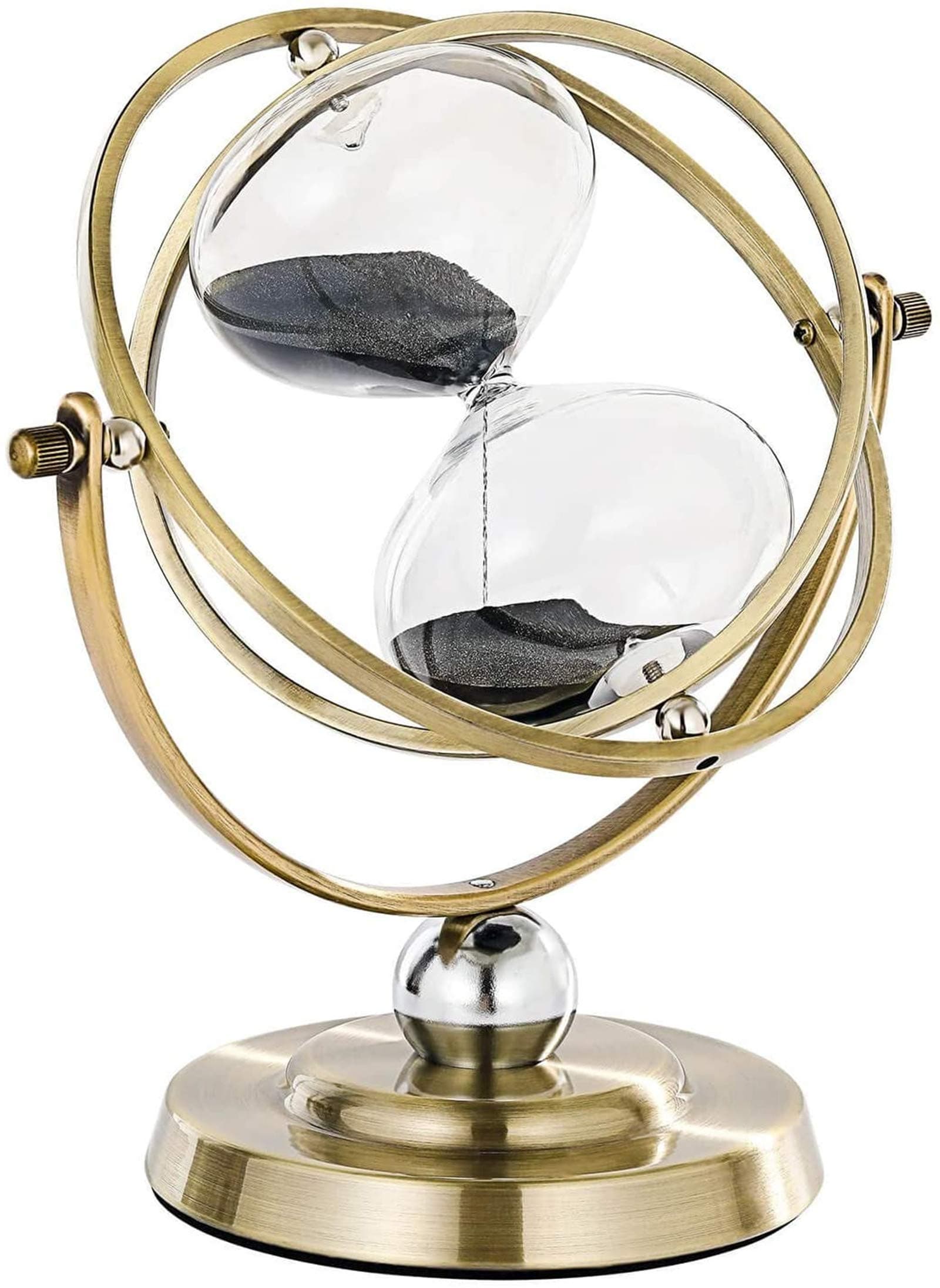 Large Brass Hourglass Timer 60 Minutes, Antique Rotating Black Sand Clock, Vintage Reloj De Arena, Metal Sand Watch 60 Min, Unity 1 Hour Glass Sandglass for Gifts, Home, Desk, Office Decor