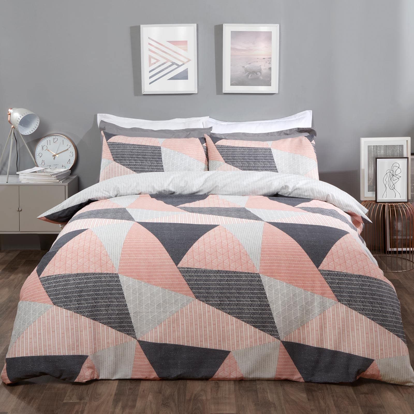 Dreamscene Textured Geometric Scandi Duvet Cover with Pillowcase Bedding Set for Girls Boys Women Adults, Blush Pink - 2 pieces, Single Size