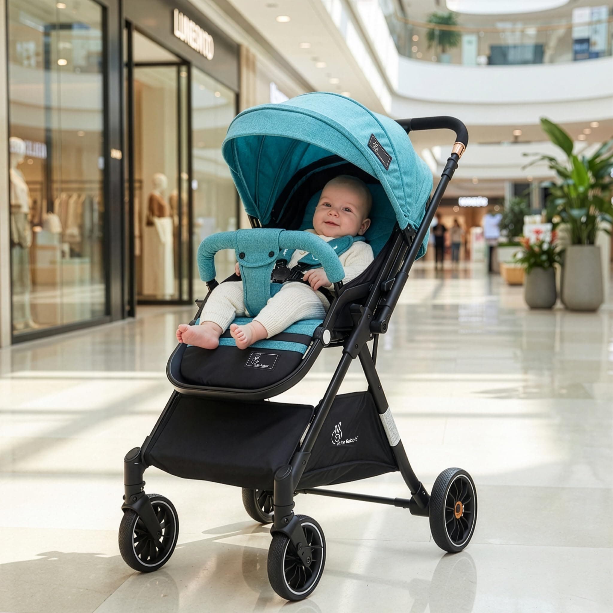 R for Rabbit Street Smart Nova Stylish Baby Stroller, Pram with Reversible Handle, One Hand Fold Mechanism for 0-3 Years Boy & Girl (Green Black)