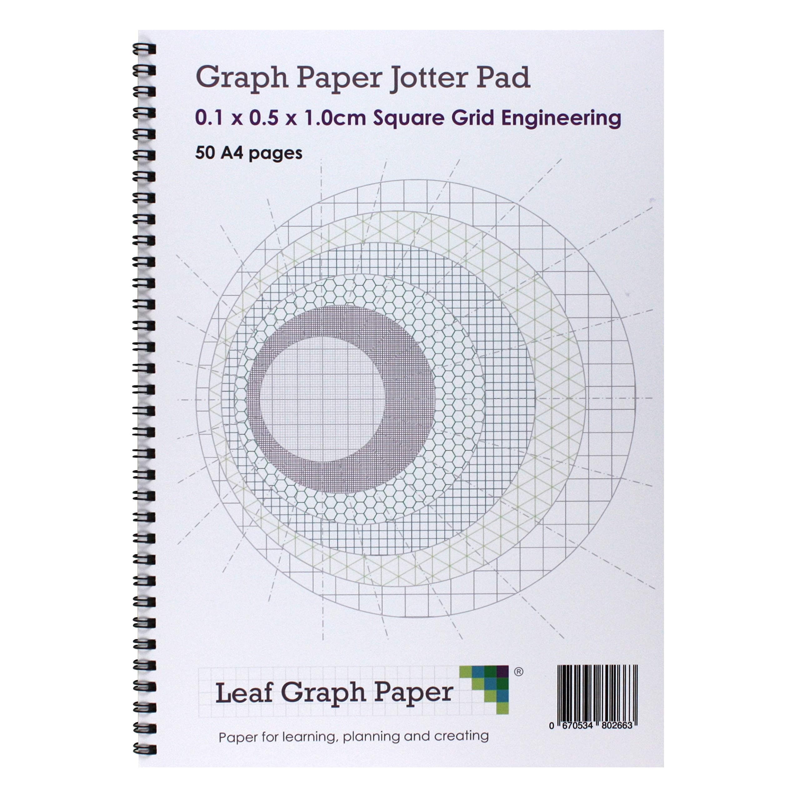 Leaf Graph A4 Graph Paper, 1mm (0.1cm) Squared Grid, 50 Page Wirebound Notebook for Engineering, Science, Maths and Technical Drawing