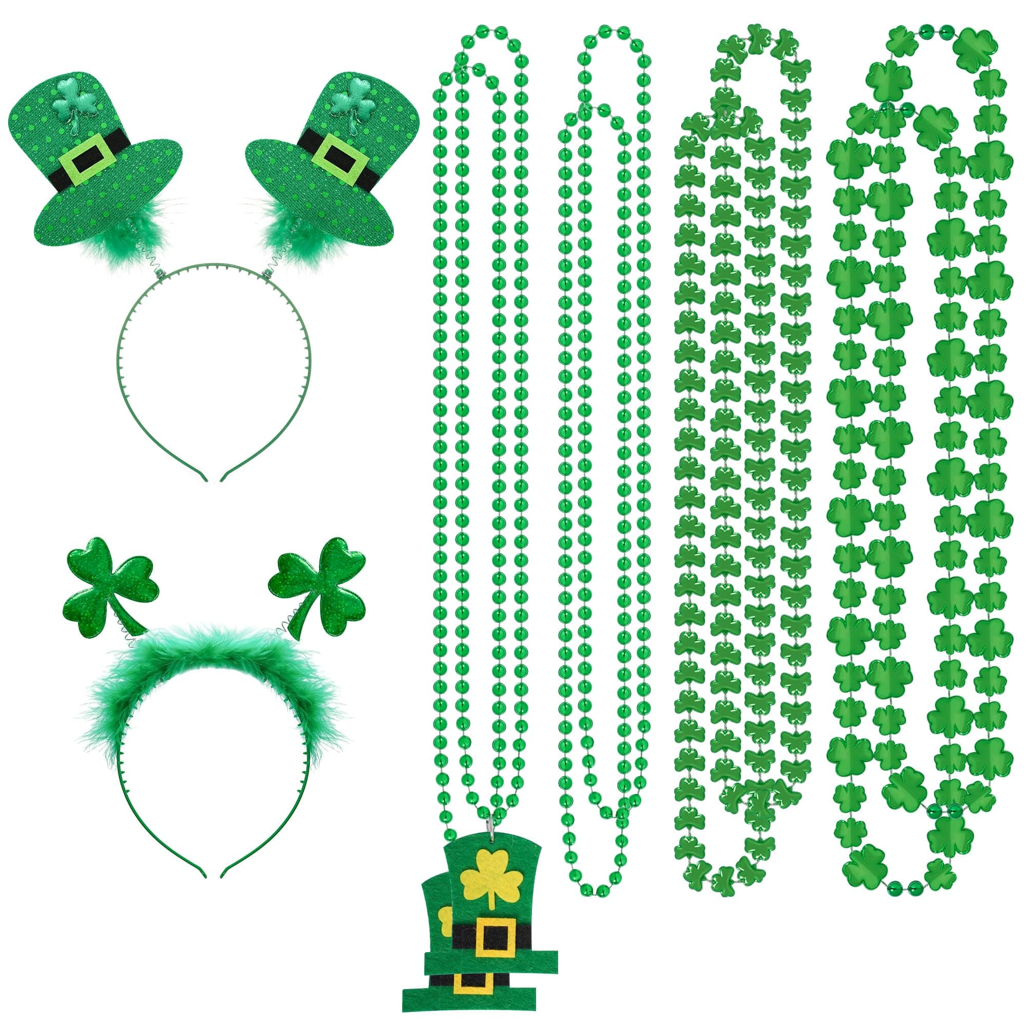 SUMERSHA 10pcs St. Patrick's Day Party Favors Set Shamrock Headbands and Shamrock Bead Necklaces for Saint Patrick's Costume Accessories
