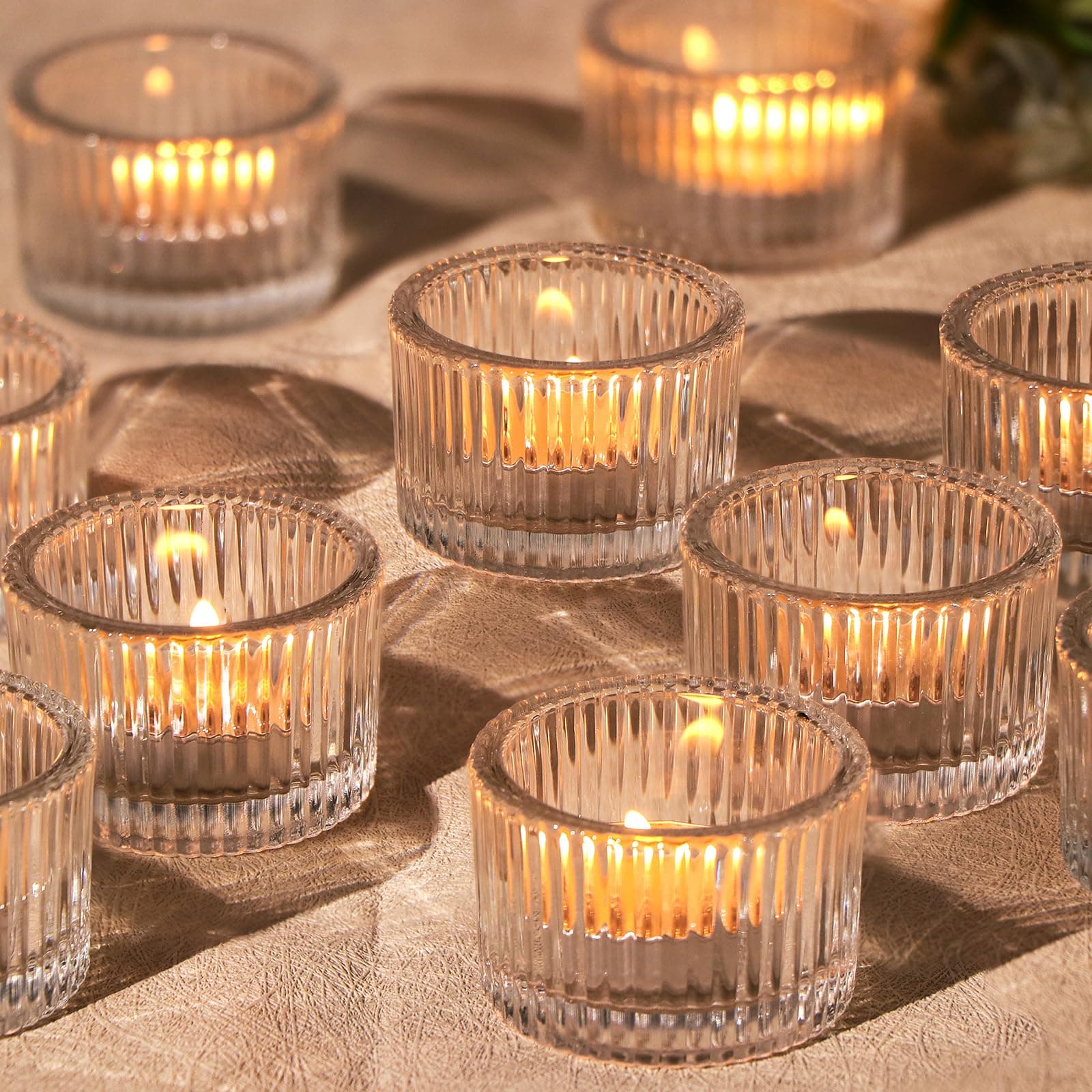 24 pcs Clear Tealight Candle Holders, Glass Votive Candle Holders for Fall Wedding Table Centerpiece, Home Decor and Party Supplies