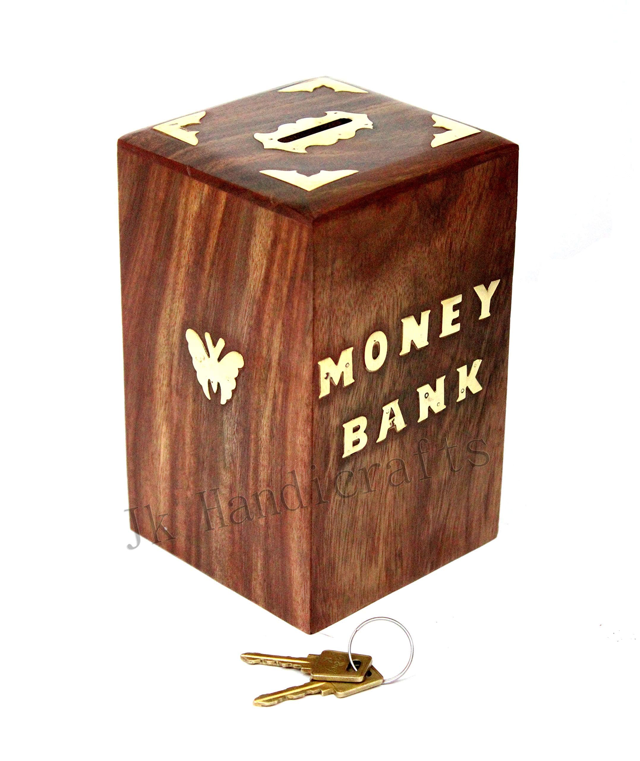 Jk Handicrafts Handmade Wooden Rectangular Shape/Money Bank/Piggy Bank/Coin Box Size - 6x4 Inches