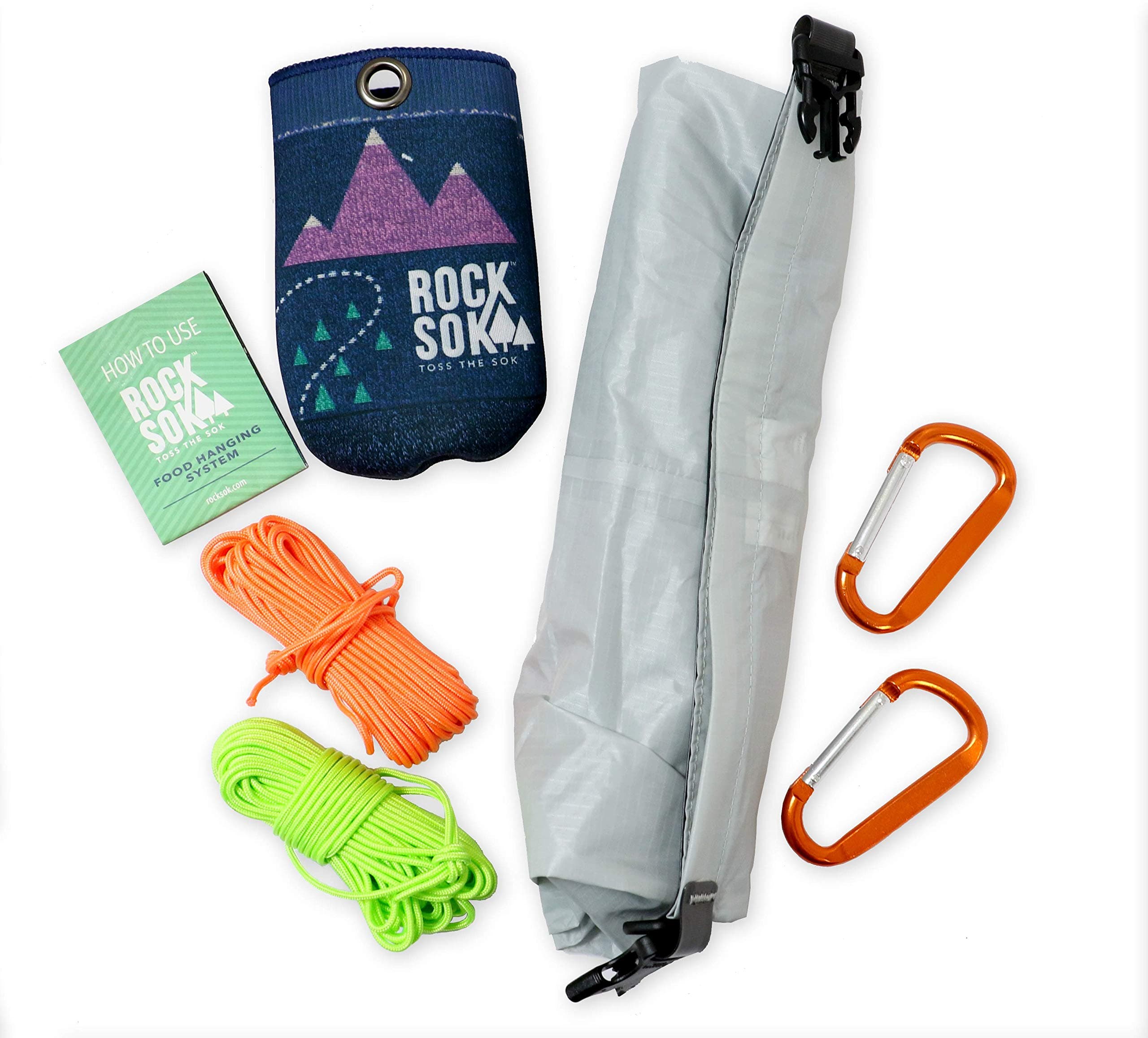 Ultralight Food Bag Hanging System - Includes a Waterproof Bear Bag, Pulley System with Paracord Nylon Ropes & Carabiners, Rock Sok, and Instructions