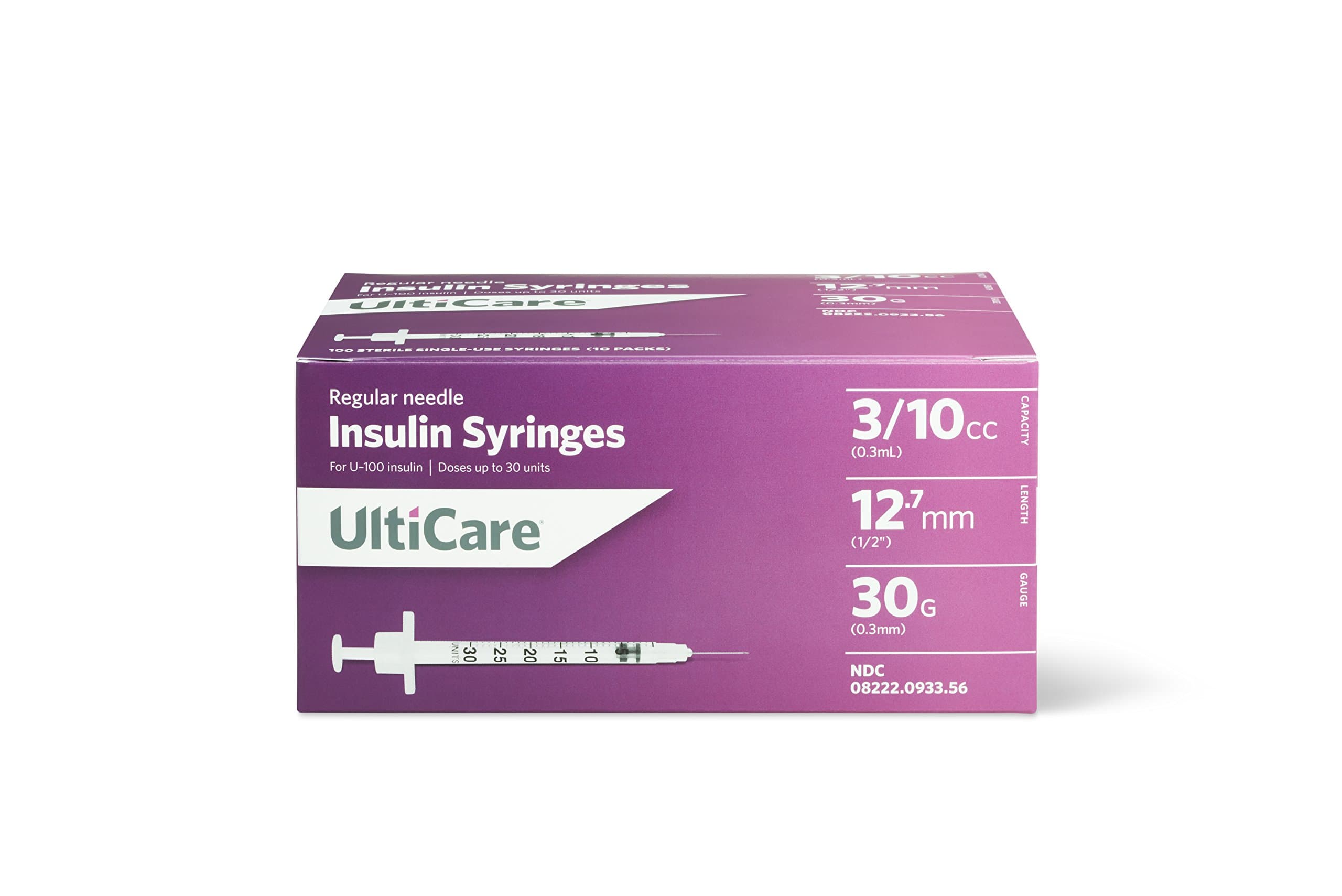 UltiCare 09335 U100 Insulin Syringe, 0.3 cc, 30 g x 1/2" (Pack of 100)
