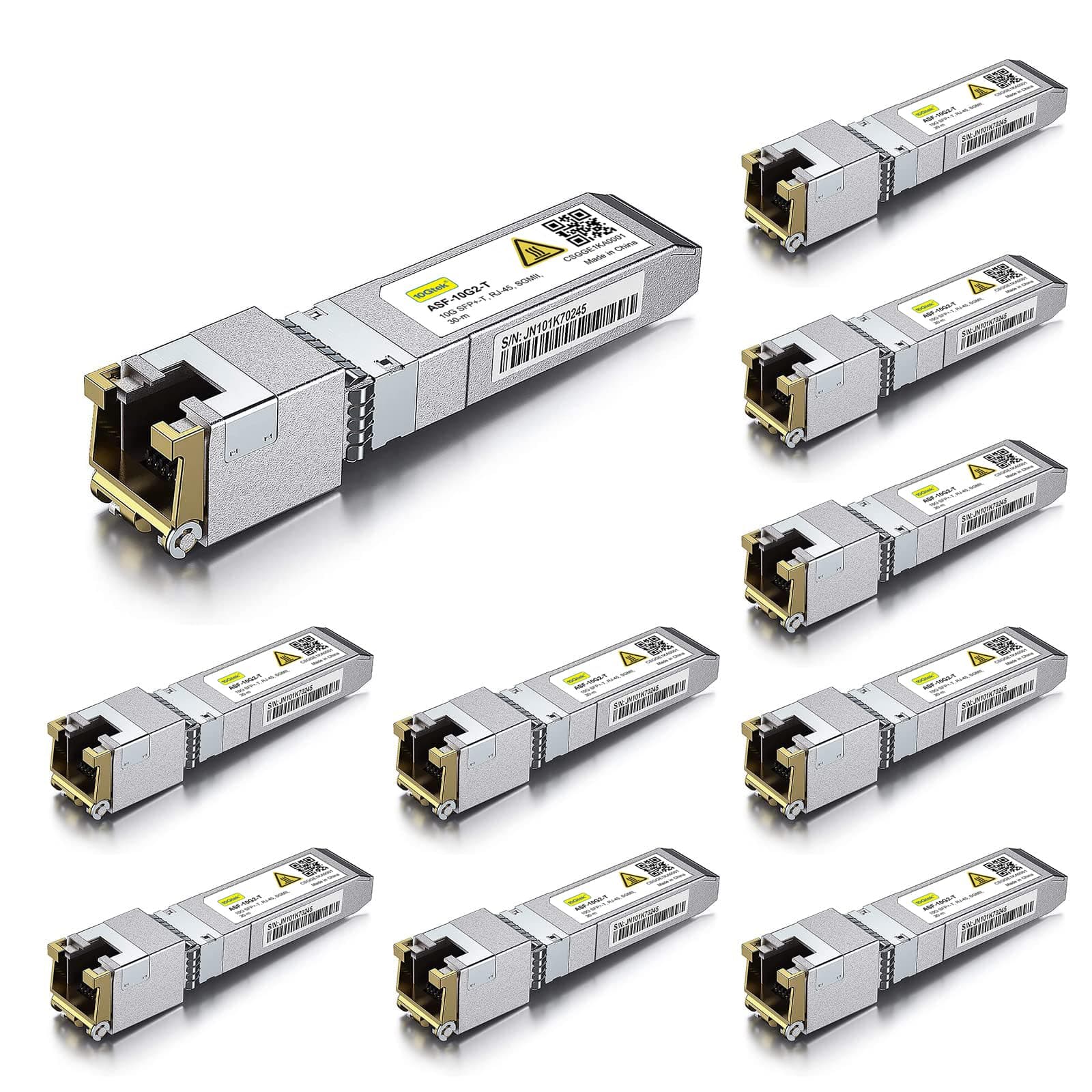10Gtek 𝟭.𝟮𝟱/𝟮.𝟱/𝟱/𝟭𝟬𝗚-𝗧 𝗦𝗙𝗣+ 𝘁𝗼 𝗥𝗝𝟰𝟱 CAT.6a Copper Transceiver, Auto-Negotiation SFP+ Ethernet Module, up to 30-Meter, for Cisco SFP-10G-T-X, Ubiquiti UniFi, Netgear and More
