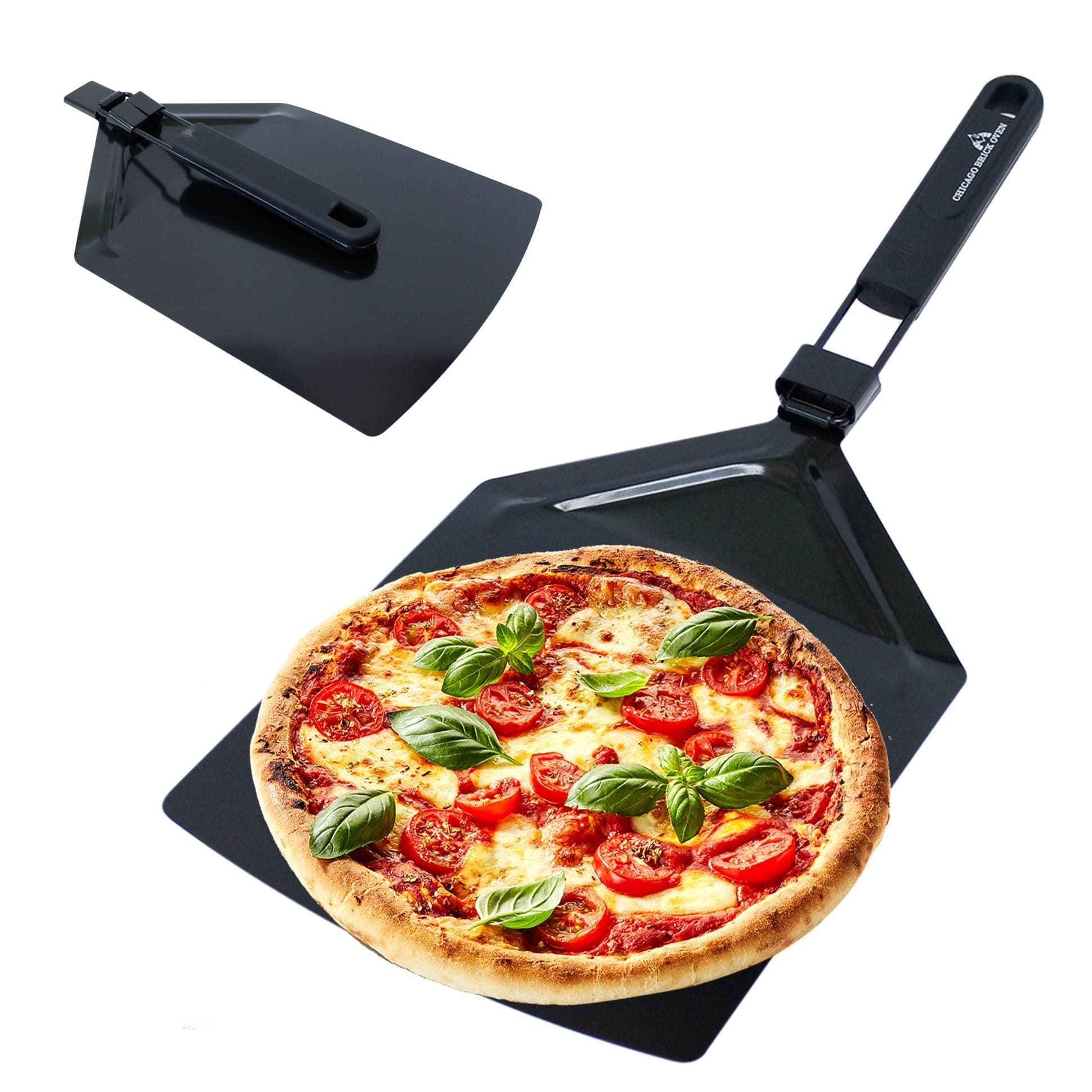 Foldable Stainless Steel Black Teflon Non-Stick Pizza Peel Paddle Spatula (9.5 x 13") great for Indoor and Outdoor Wood Fired Pizza Brick Oven