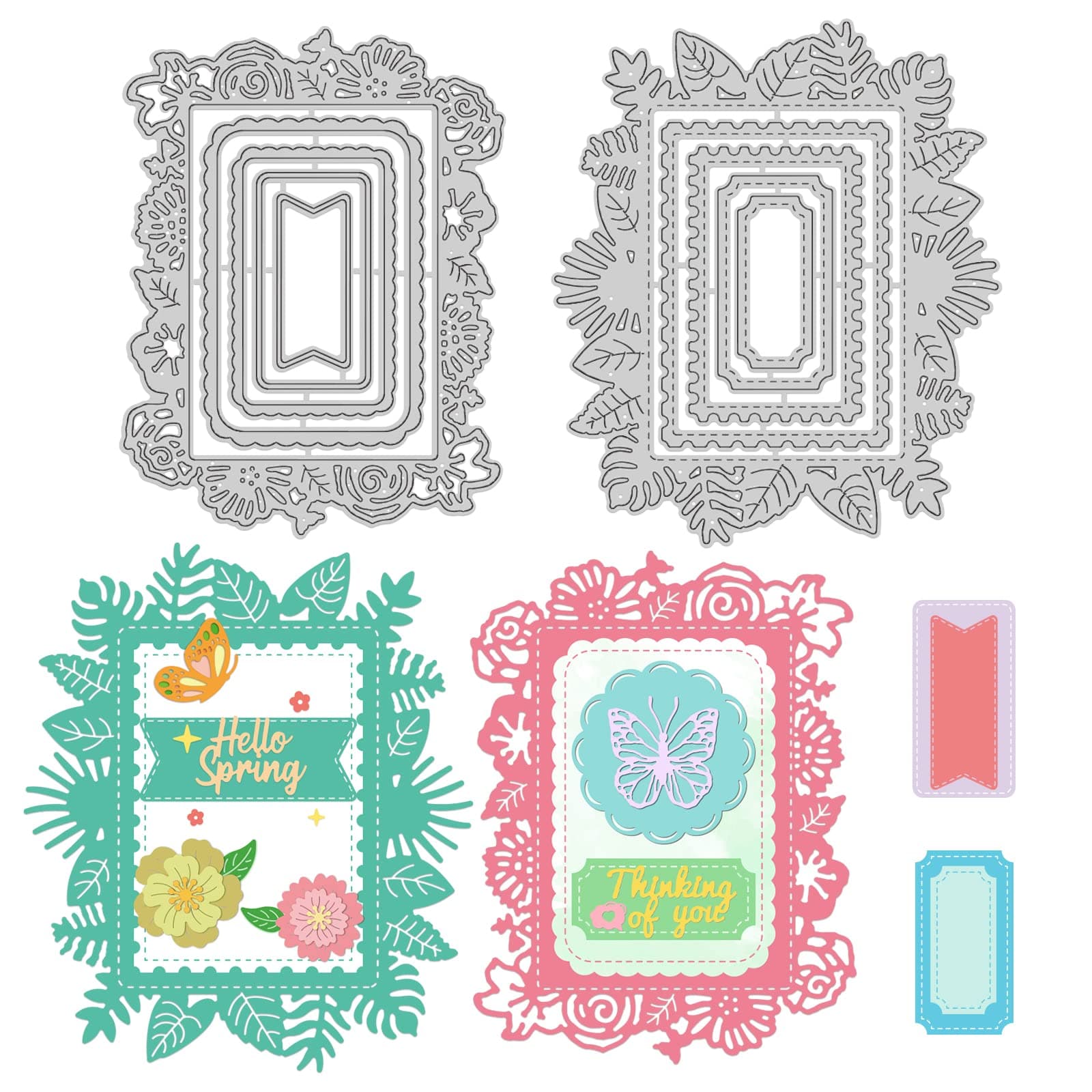 INFUNLY Nesting Frame Die Cut Lace Flower Edge Metal Die Cut Rectangle Border Cutting Dies for Card Making DIY Scrapbooking Album Decorative Embossing Paper Dies