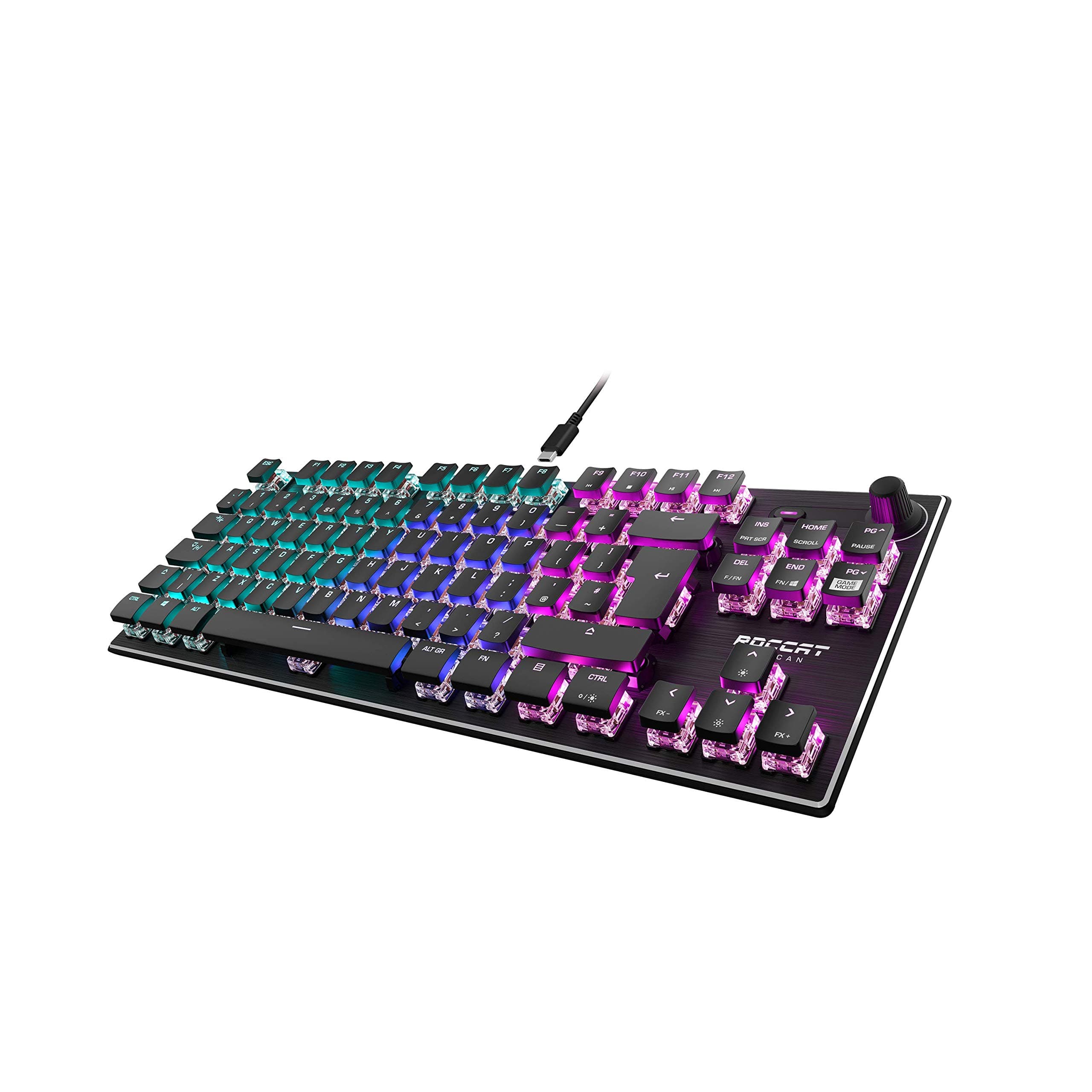 Roccat Vulcan TKL - Compact Mechanical RGB Gaming Keyboard, AIMO LED Per-Key lighting, Titan Linear Switches, durable design (aluminum top plate), multimedia wheel