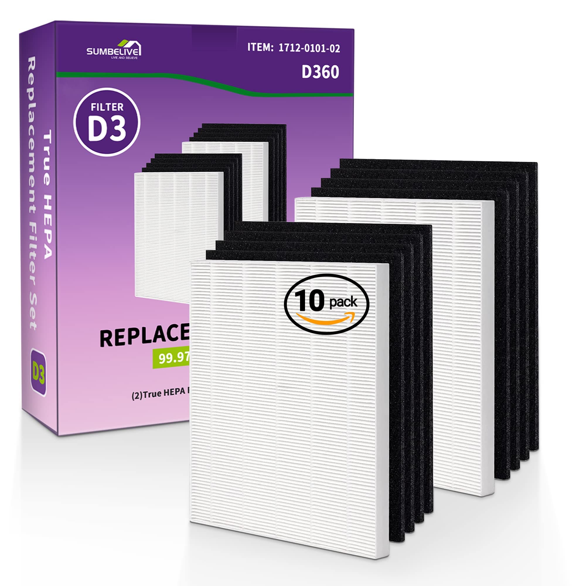 D360 Replacement Filter D3 for Winix D360 Air Purifier,Item Number 1712-0101-02. 2 True HEPA Filter + 8 Carbon pre-filters
