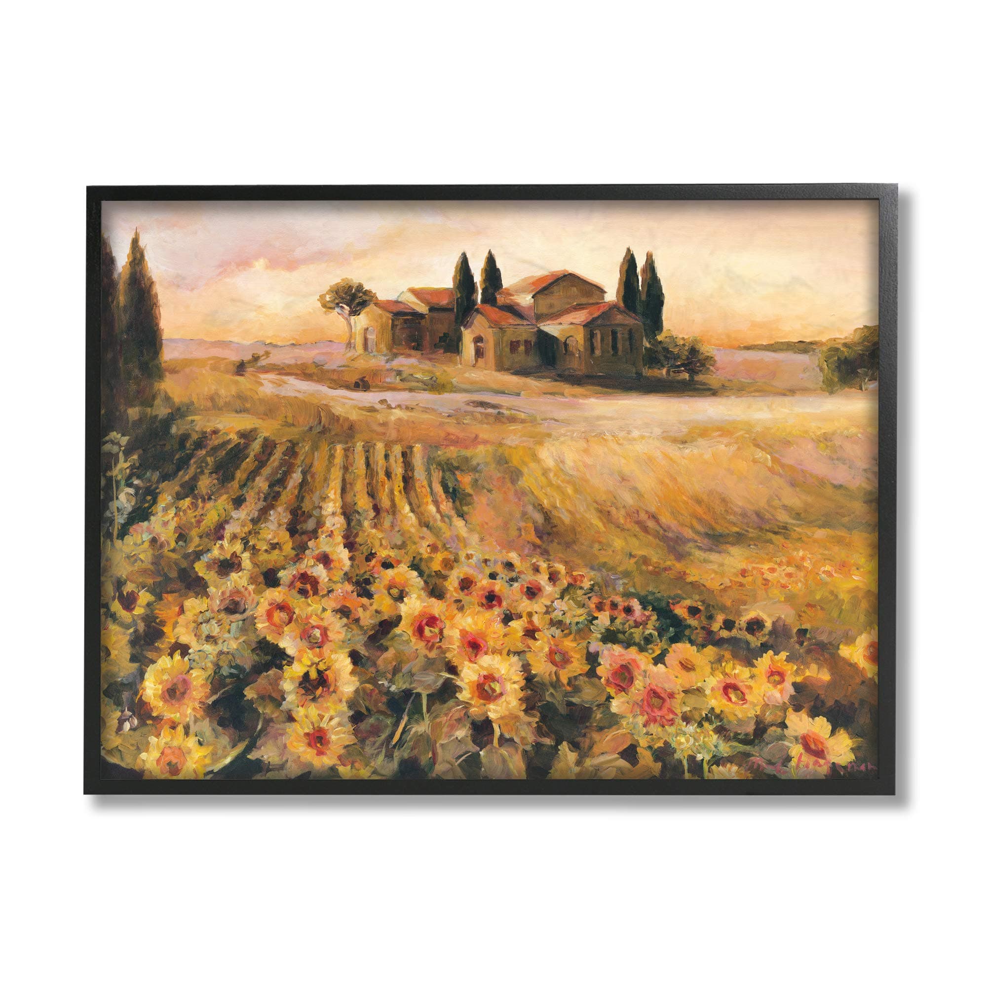 Stupell Industries Italian Villa Autumn Sunflower Field Yellow Green, Design by Marilyn Hageman Black Framed Wall Art, 16 x 20