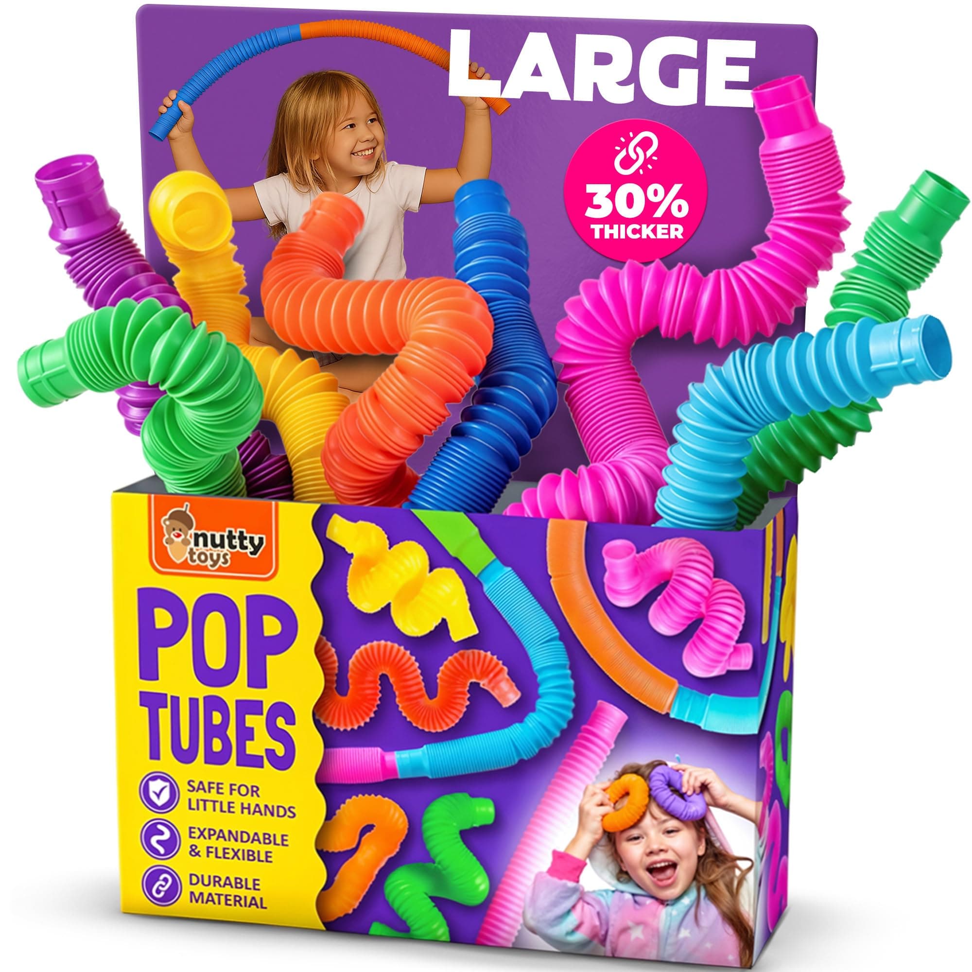 Nutty Toys Pop Tubes - Large 4-Pack Sensory Toys - Creative STEM Learning for Kids & Toddlers - Connect & Pop! Top ADHD Autism Fidget 2026, Best Boy & Girl Easter Basket Essentials & Gift Ideas
