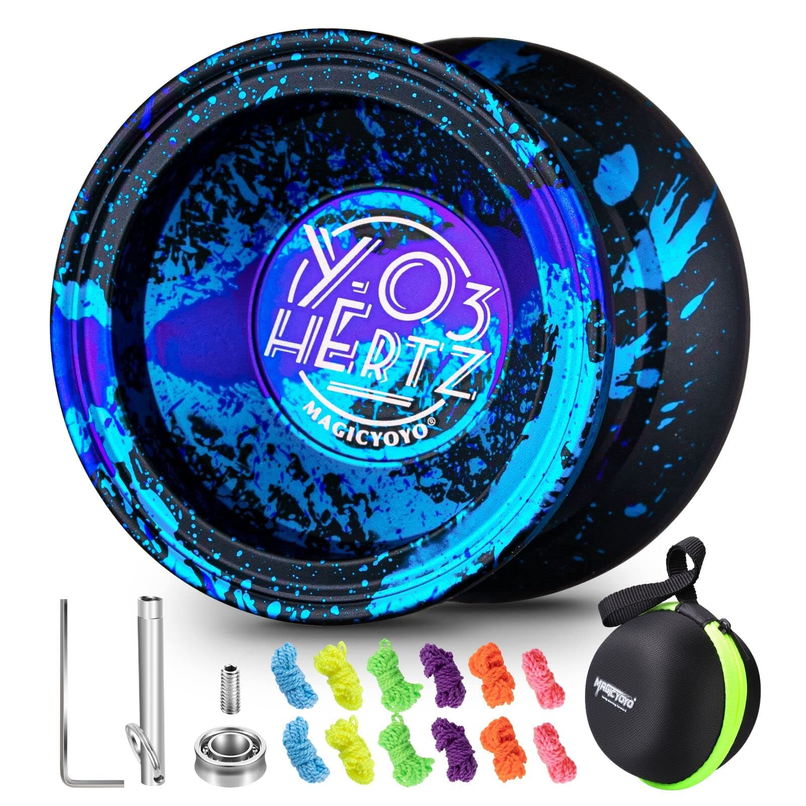 Professional Yoyo Y03-Hertz, Unresponsive Yoyo for Kids and Adults, Pro Aluminum Metal Yo-Yo Ball for Intermediate Advanced + Extra 5 Yoyo Strings + Yo-yo Holder + Glove (3 Acid Color)