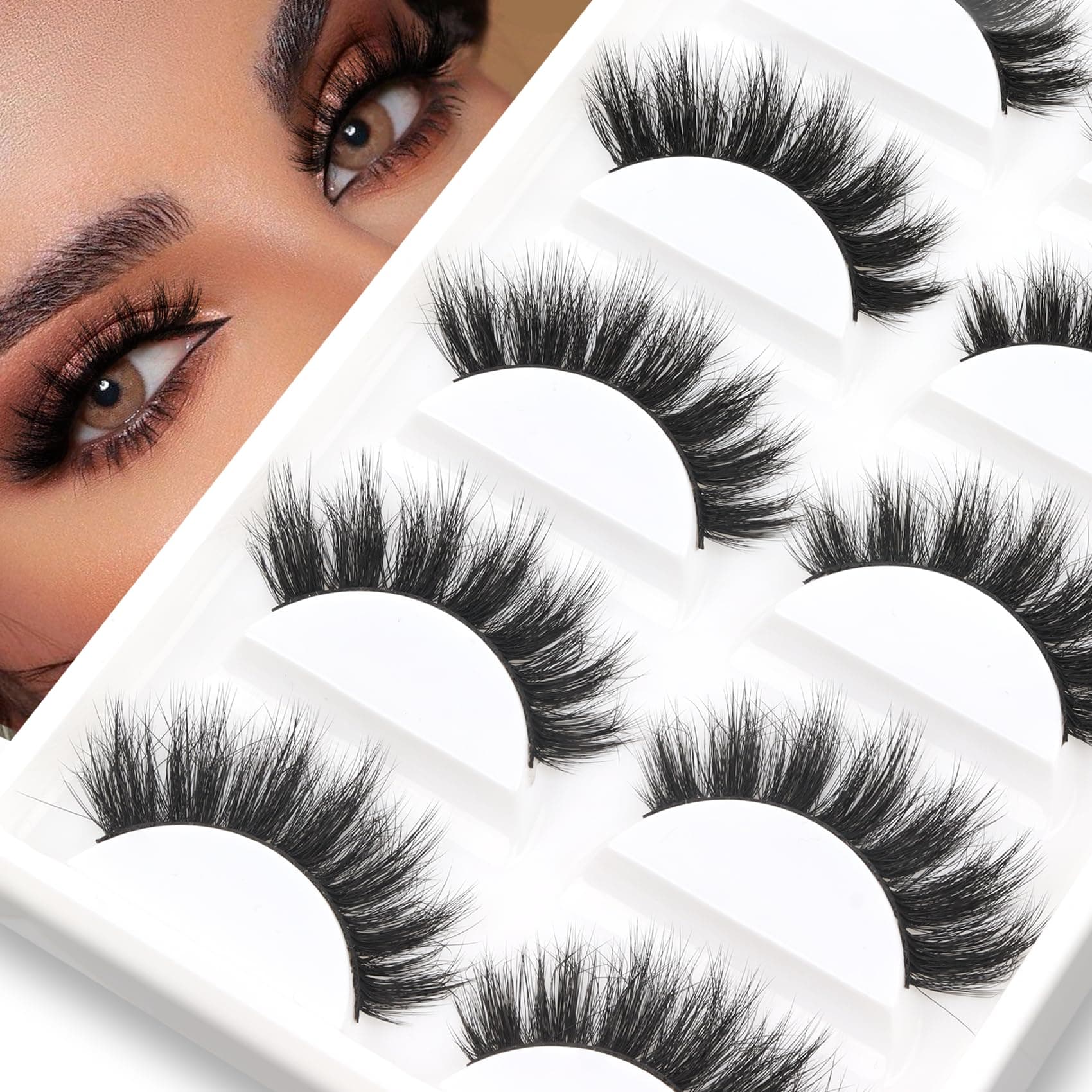 Veleasha Lashes 5D Faux Mink Lashes 100% Handmade Luxurious Volume Fake Eyelashes Lightweight Fluffy False Eyelashes 5 Pairs Pack (801)