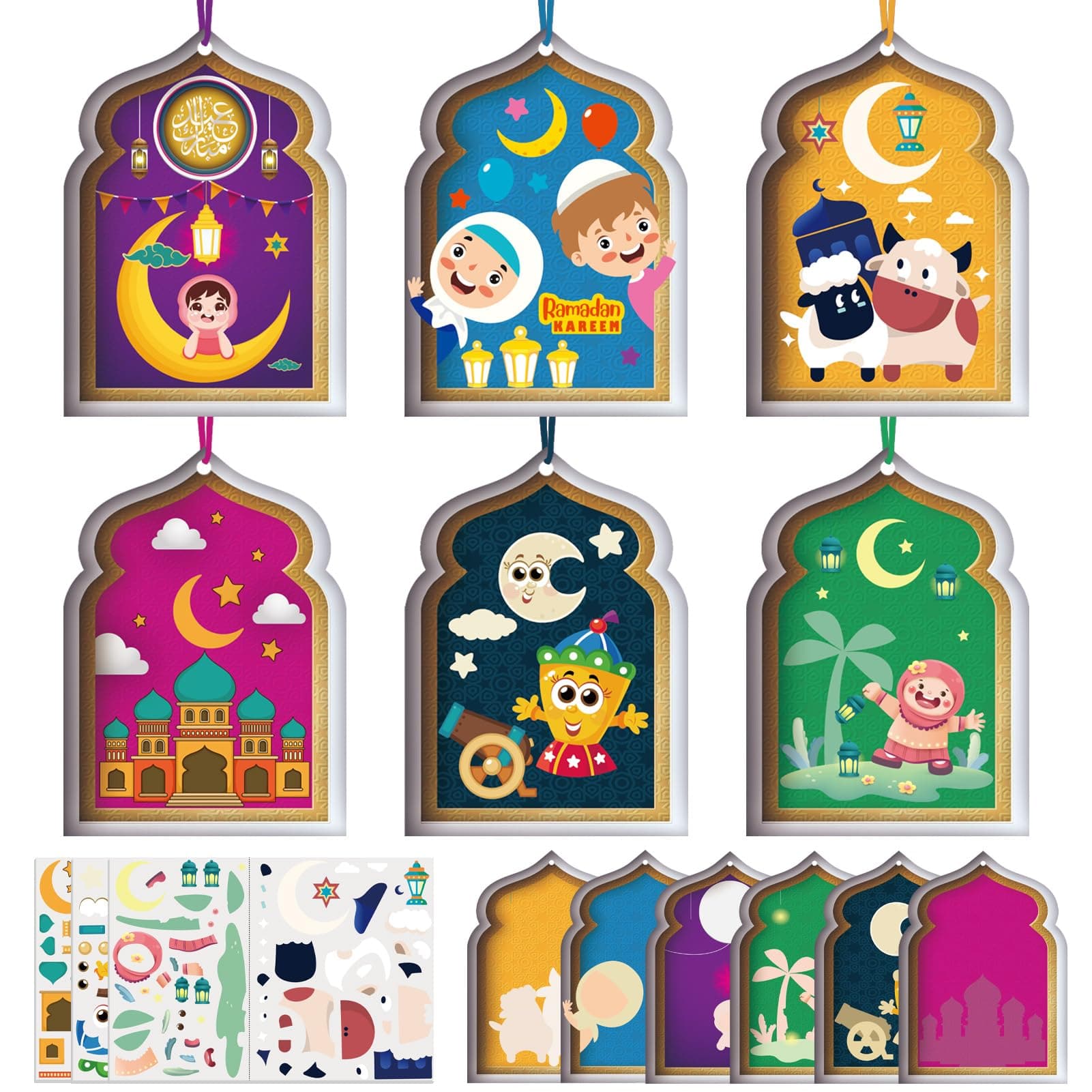 Popmanko Ramadan Crafts For Kids, 12 Pack Eid Arts And Foam Stickers Gifts Activities Craft Kits Make Your Own Decorations Home