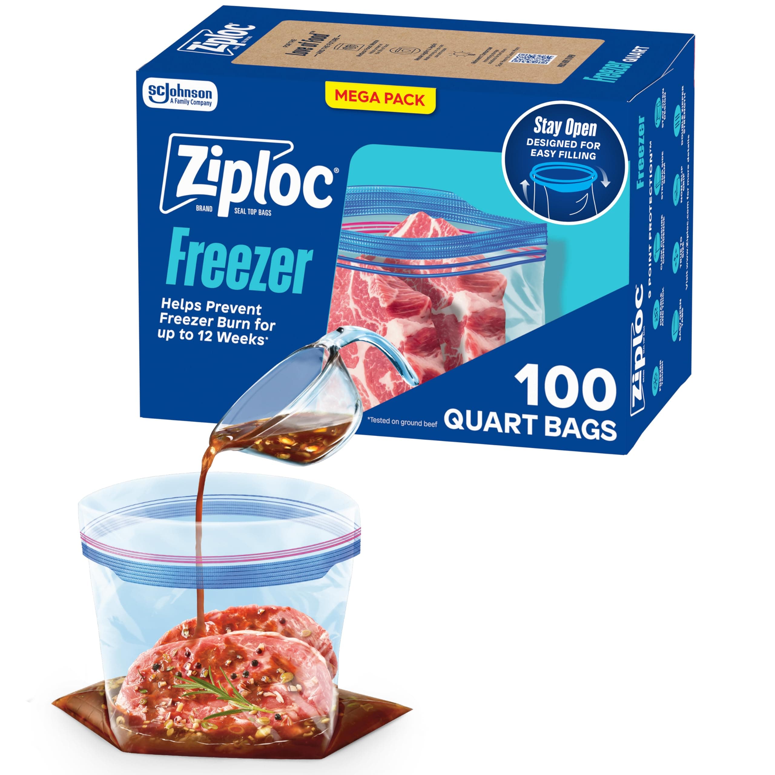 Ziploc Freezer Bags with New Grip 'n Seal Technology, Quart, 100 Count (316963)