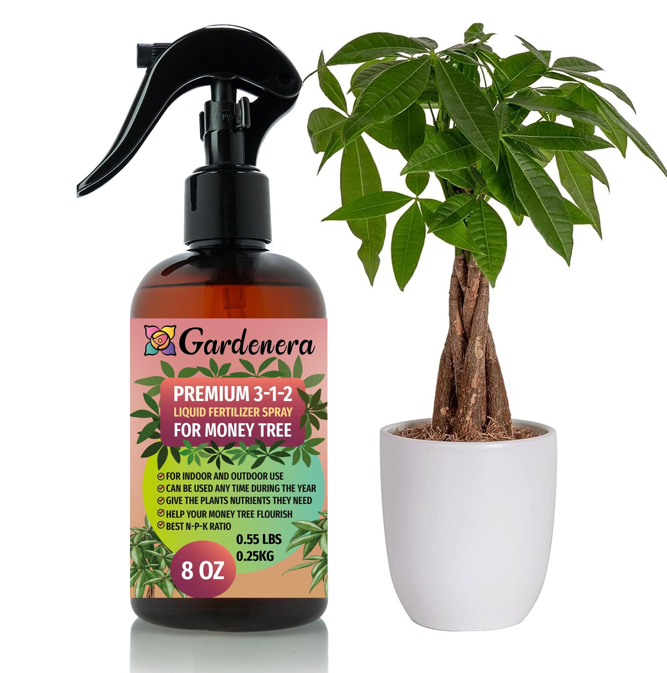 Gardenera Professional Money Tree Spray Fertilizer Mist for Home Gardening | 3-1-2 Gentle Blend Mist for Healthy Leaves & Growth | Essential Nutrients for Money Tree - 8oz