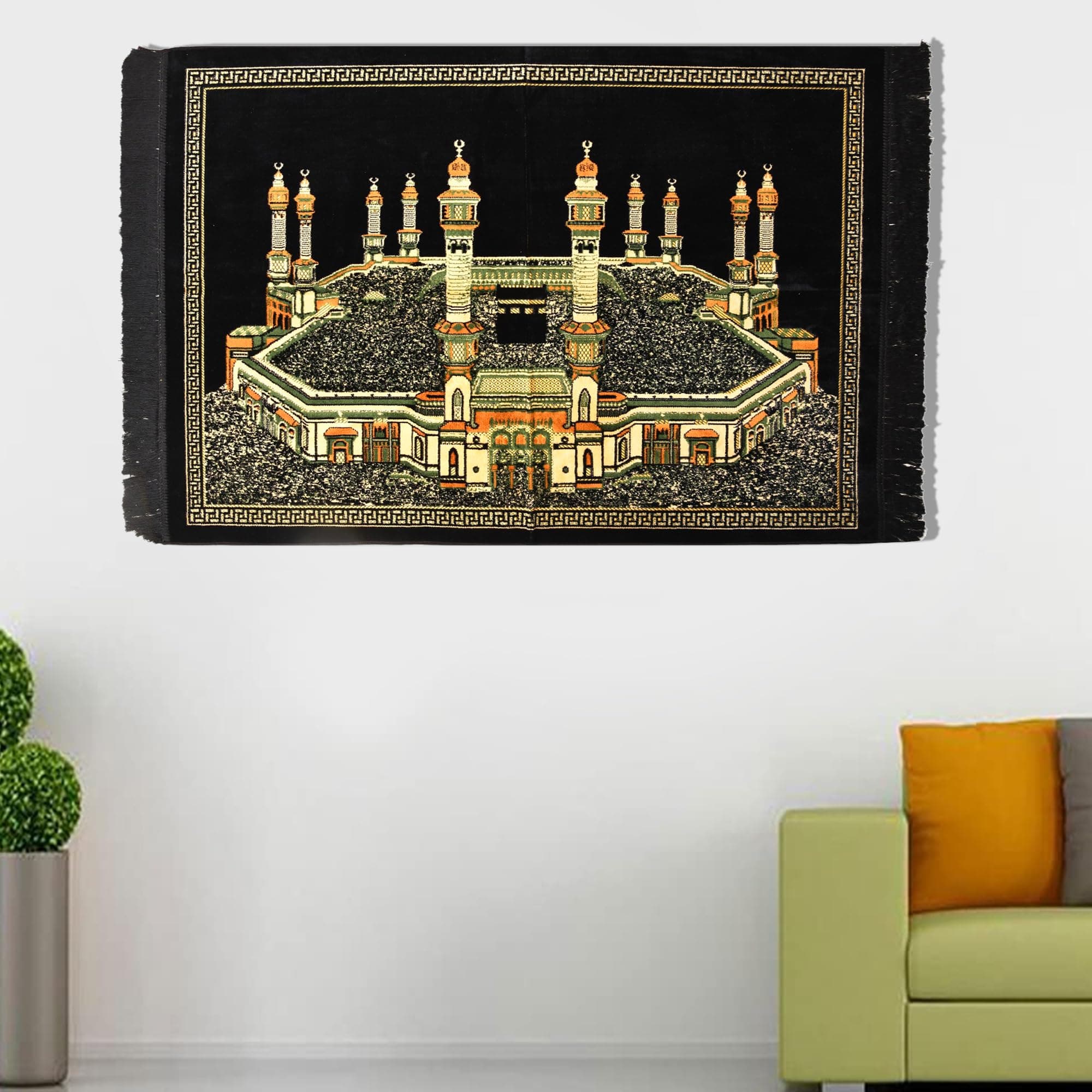 KhwajaDarbar Holy Mecca Kaba Sharif Wide Angle View Velvet Wall Hanging