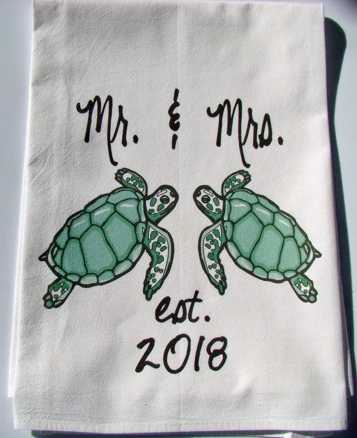Sea Turtle Mr. and Mrs. est. (You pick year) handmade floursack tea towel