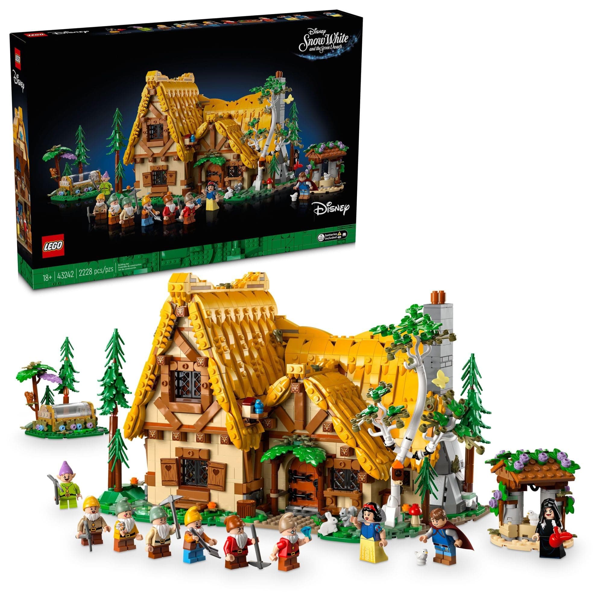 LEGO Disney Snow White and the Seven Dwarfs Cottage Building Kit Adult Disney Princess Set with 10 Minifigures Including Snow White Classic Movie Fan Gift, 43242