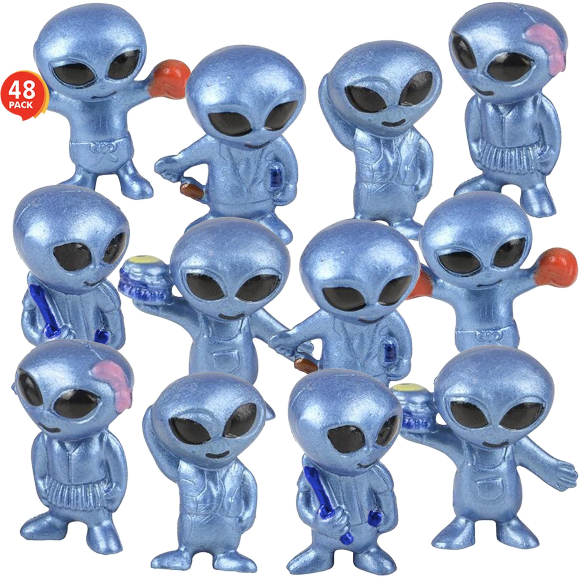 ArtCreativity Vinyl Alien Figurines (48pcs) - Fun Space Party Favors, Assorted UFO Poses, Goodie Bag Fillers