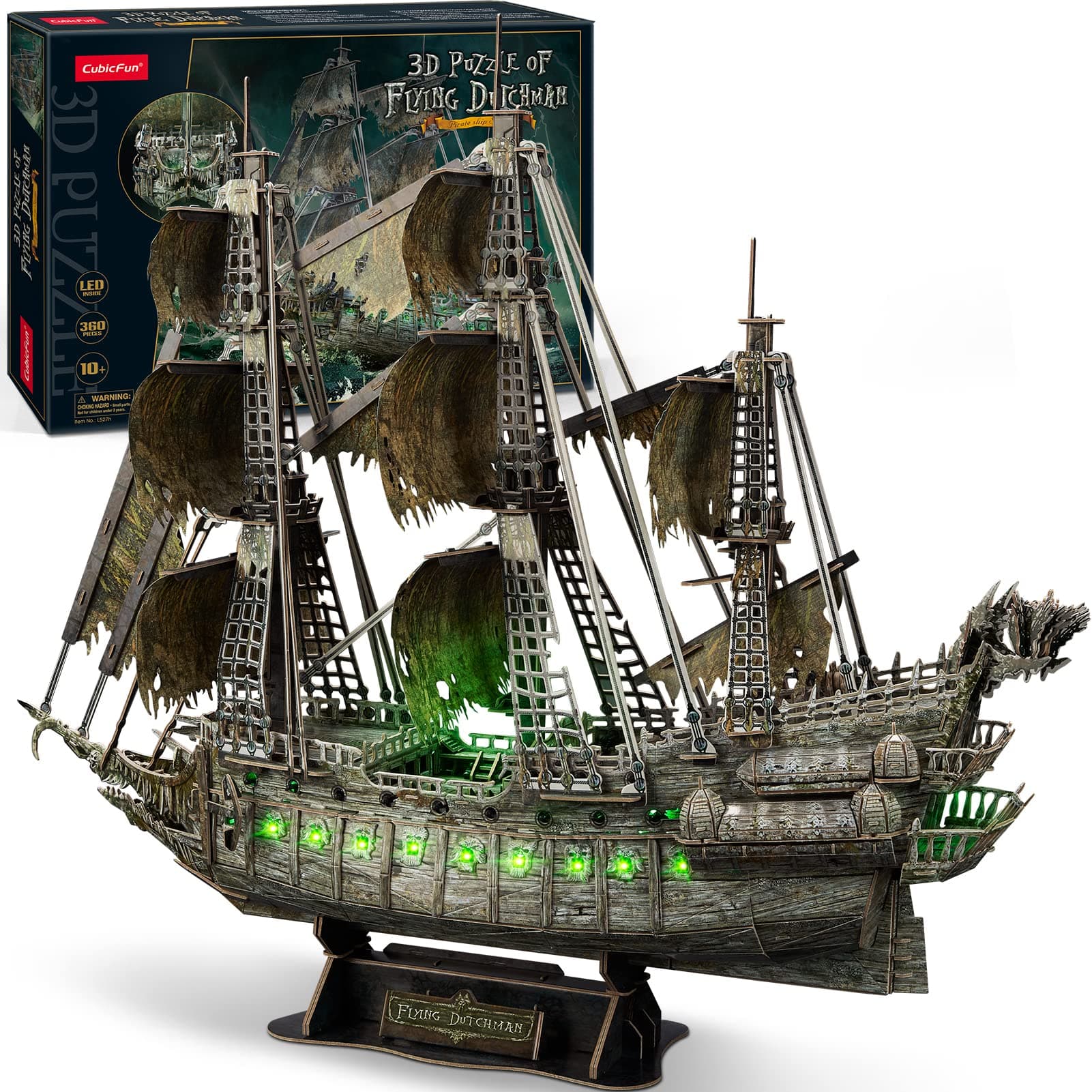 3D Puzzles for Adults Arts & Crafts Adult LED Flying Dutch 3D Puzzles Gift Women Men Him Her Couple Pirate Ship Jigsaw Model Craft Kit Family Project Brain Puzzle Room Decor 360 Pieces
