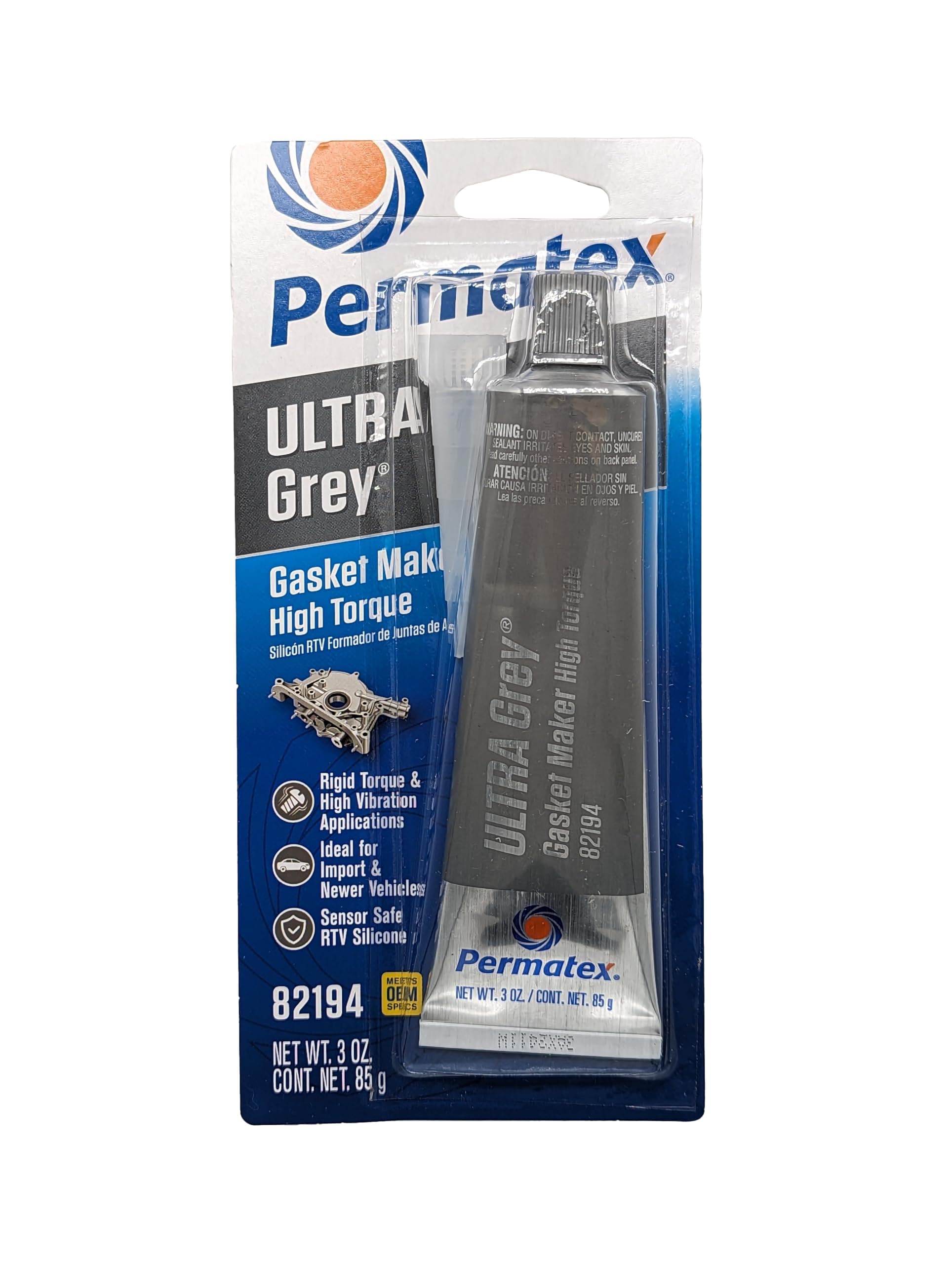 Permatex 82194 Ultra Grey Rigid High-Torque RTV Silicone Gasket Maker, 3.5 oz.