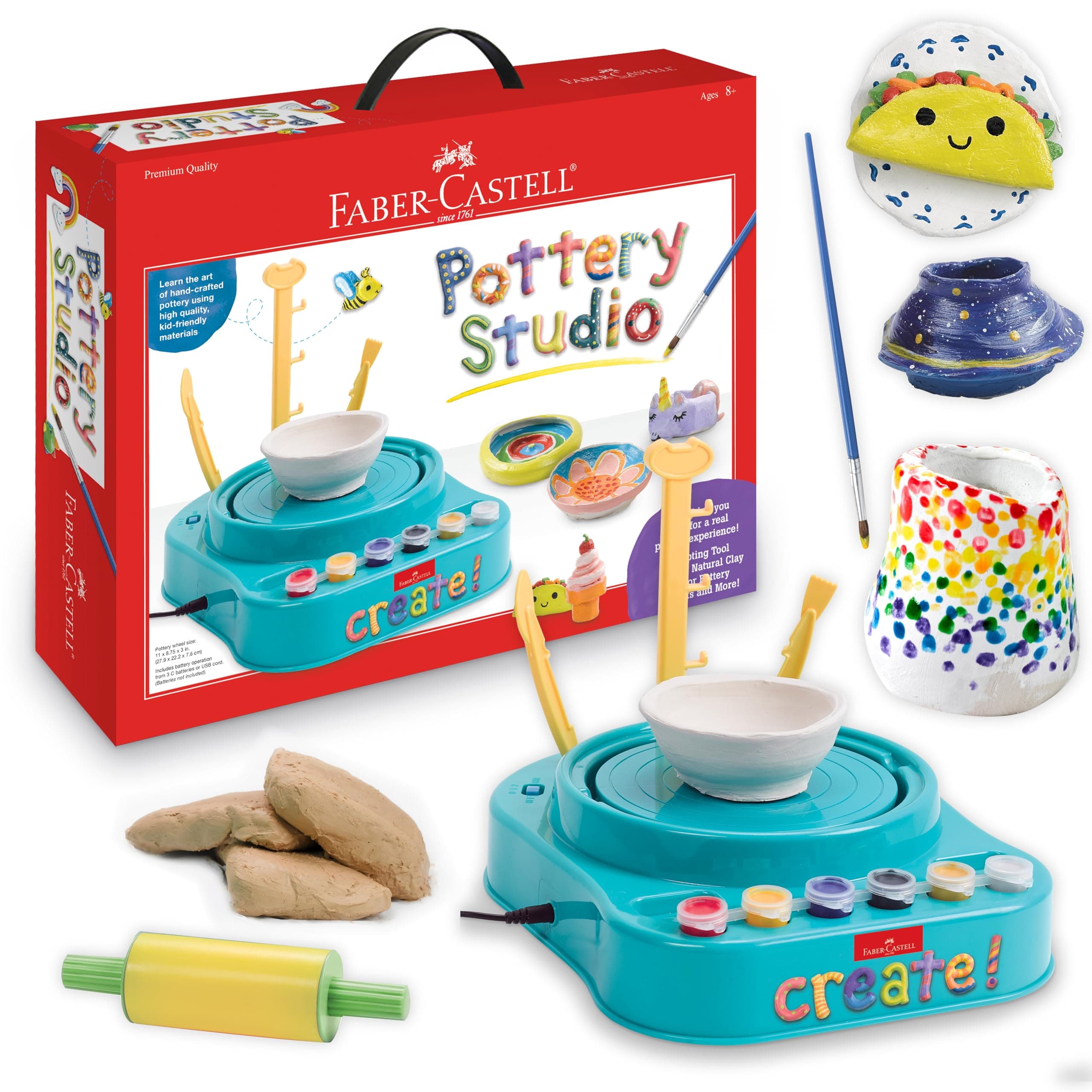 Faber-Castell Pottery Studio: Create Your Own Pottery Designs with Kid-Friendly Pottery Wheel, Air-Dry Clay, Paints, Sculpting Tools & Step-by-Step Instructions for Kids (Ages 8+)