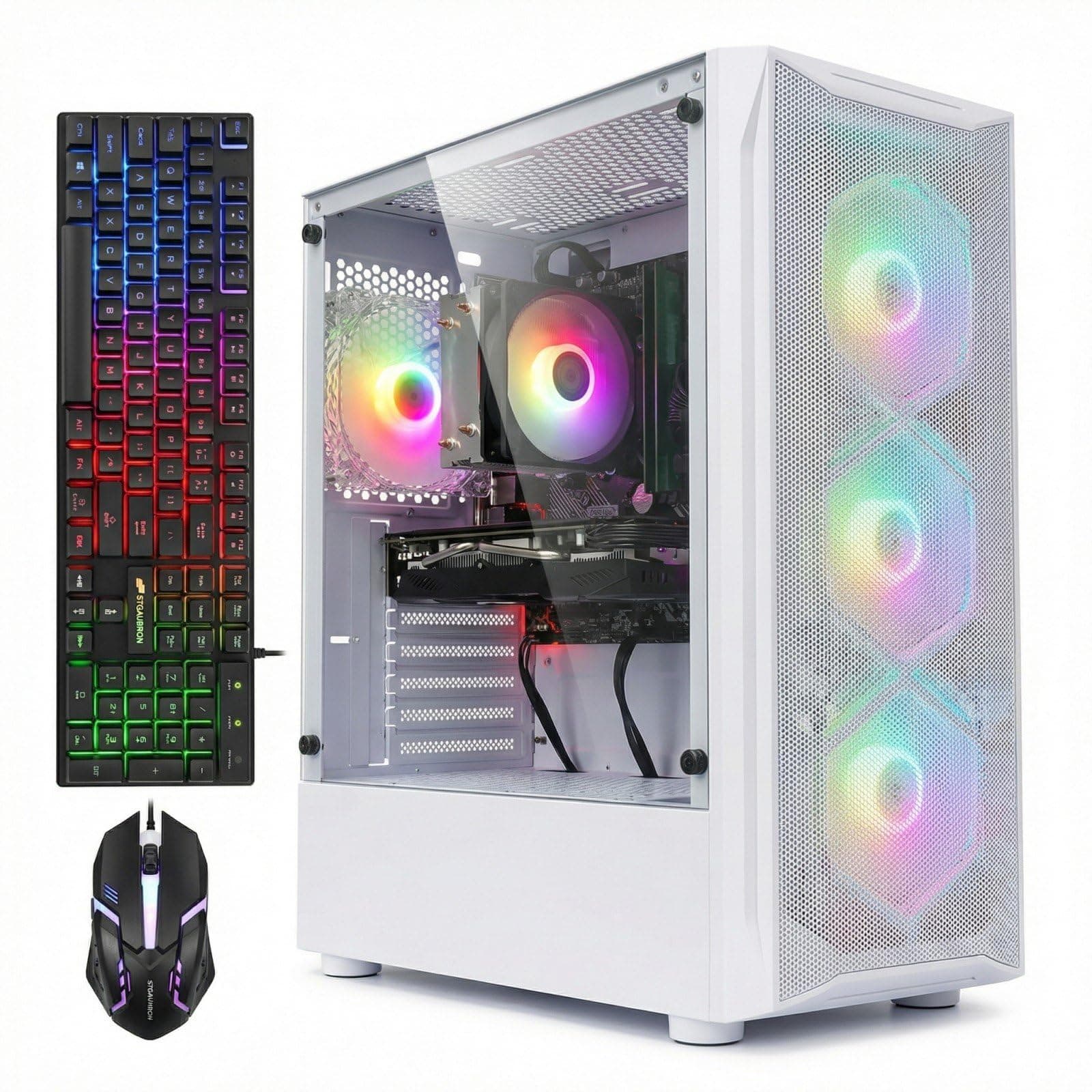 STGAubron Gaming PC Computer Desktop, GeForce GTX 1660 Ti 6G, Intel Core I7 up to 3.9GHz, 16G RAM, 512G SSD, WiFi 6, BT 5.0, RGB Fan x 4, Windows 11 Home,White
