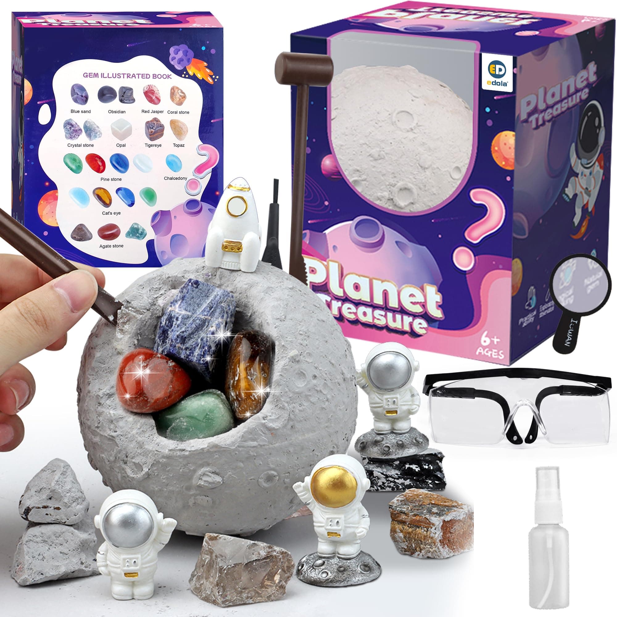 Toy Gemstone Dig Kit,Digging Kit for Kids, Dig Up 5 Gemstones and 1 Astronaut, Science Kit Gift for Girls Boys