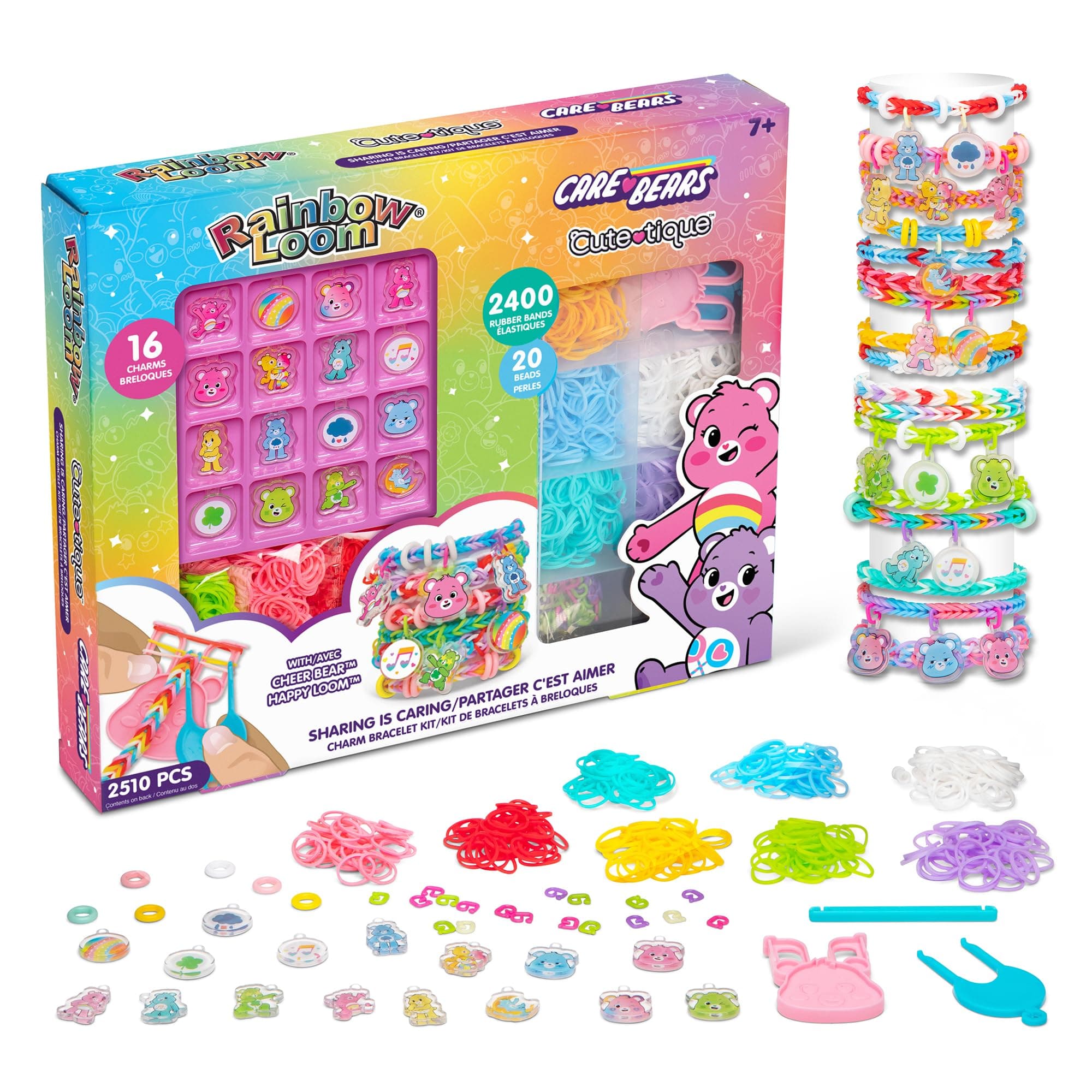 Care Bears Cutetique: Sharing is Caring -16 Charms, DIY Rubber Band Bracelet Kit, Exclusive Cheer Bear Loom, Jewelry Making, Kids Age 7+