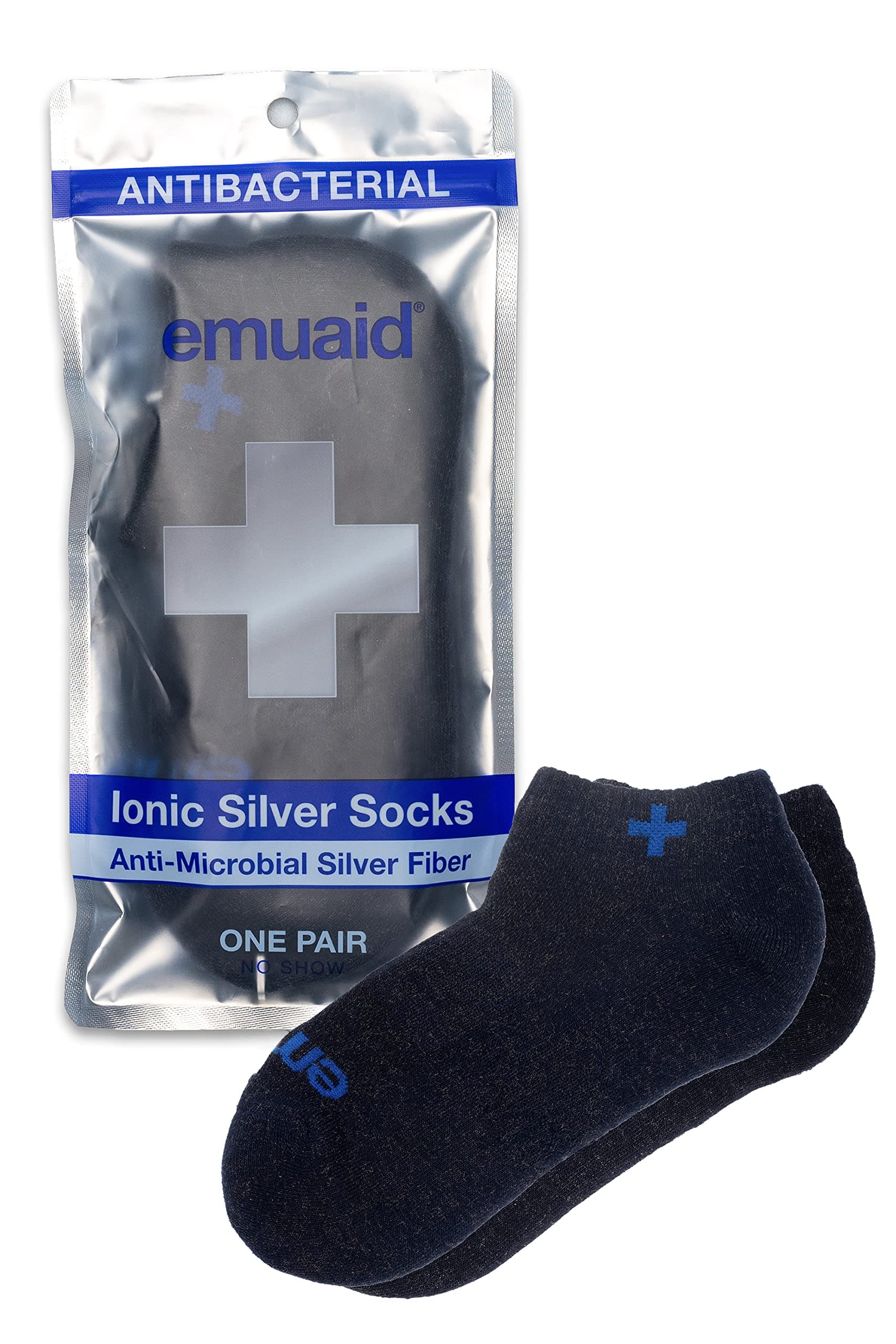 EMUAID Ionic Silver Socks – Antibacterial & Anti-Microbial Silver Fiber, Moisture & Odor Control, One Pair – Pairs Perfectly with EMUAID Ointment for Healthy Feet – Unisex, Navy