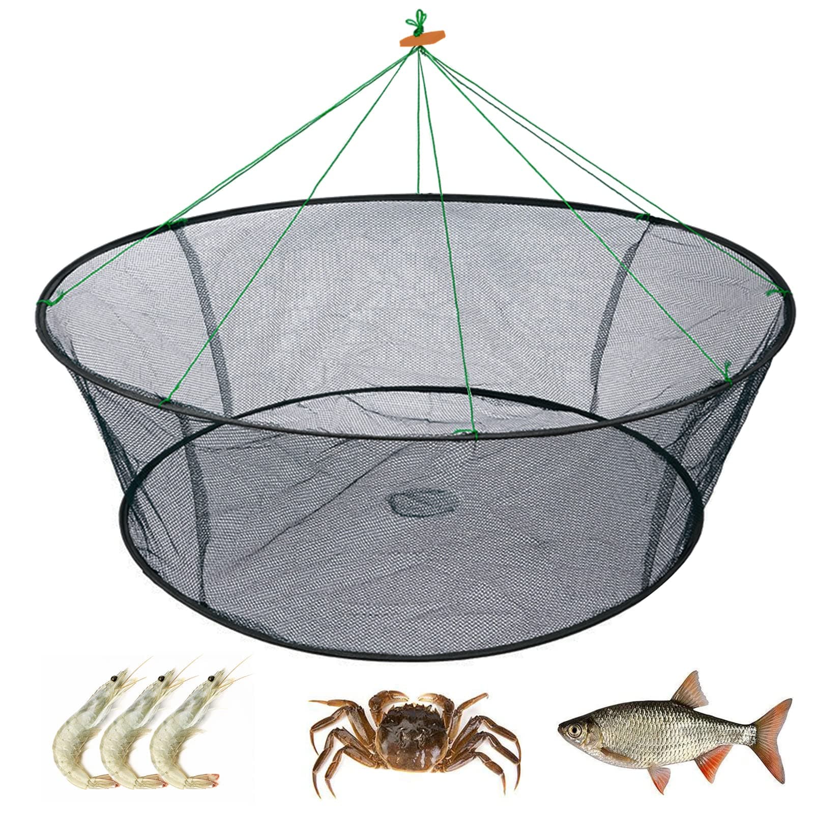 Portable Folded Fishing Net, Crab Net Fish Net with Fishing Rope, Hand Casting Cage Crab Net, Foldable Fishing Mesh Trap for ,Minnows,Lobster,Crawfish, Shrimp etc.