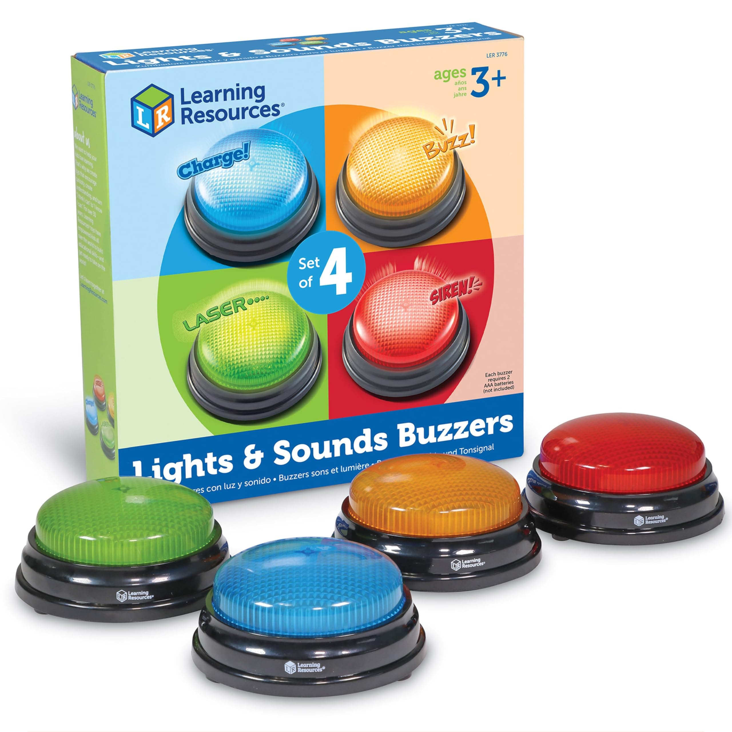 Learning Resources Lights and Sounds Buzzers - Classroom Must Haves Supplies, Kids Toys, Sound Effect Button, Family Game Shows For Trivia, Participation Tools Boys and Girls Birthday Gifts