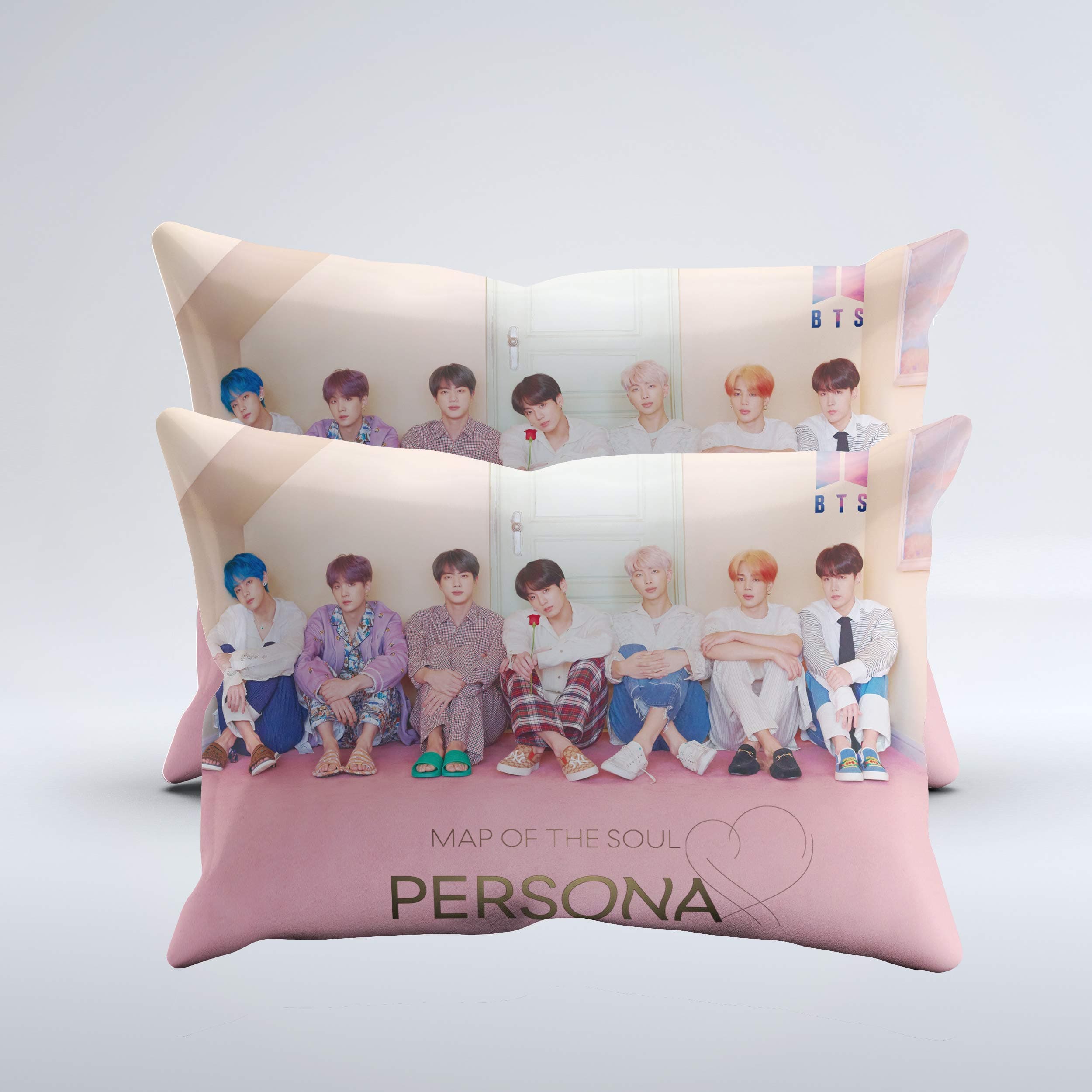 2 Pcs Bangtan Boys Map of The Soul Persona Throw Pillow Cover 20"x30" with Hidden Zipper