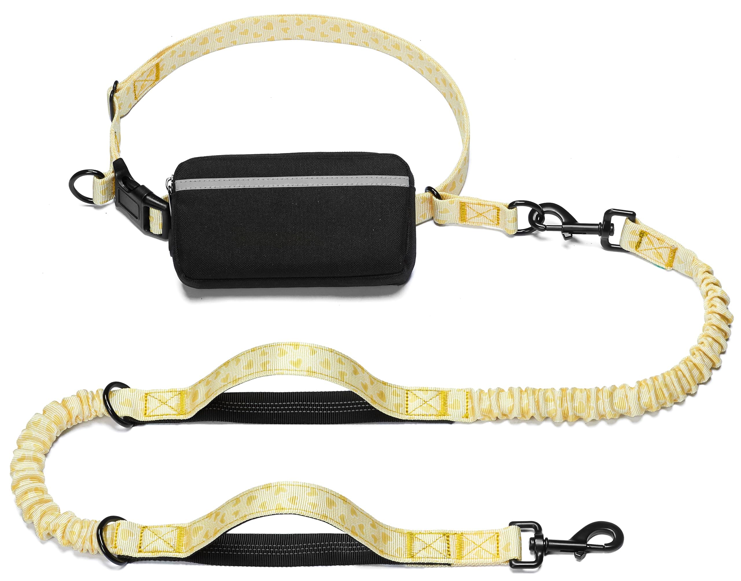 iYoShop Hands Free Dog Leash with Zipper Pouch, Dual Padded Handles and Durable Bungee for Walking, Jogging and Running Your Dog (Yellow Heart, Large)