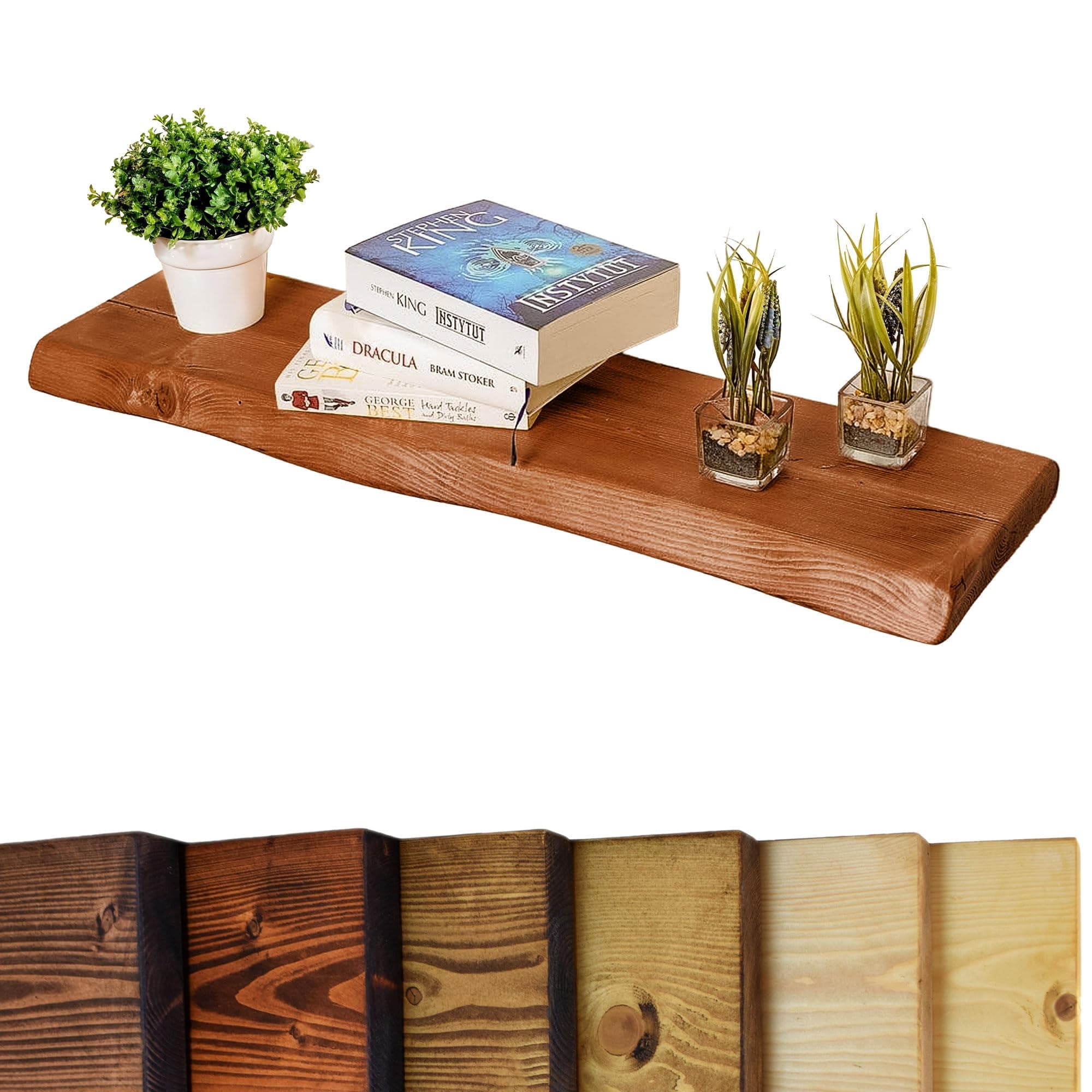 Chill House Live Edge Rustic Floating Shelf 6x2 inches, 60cm long - Teak Finish Reclaimed Wood Floating Shelves for Wall Decor, Rustic Wooden Shelves for Bedroom, Living Room, Kitchen, or Bathroom