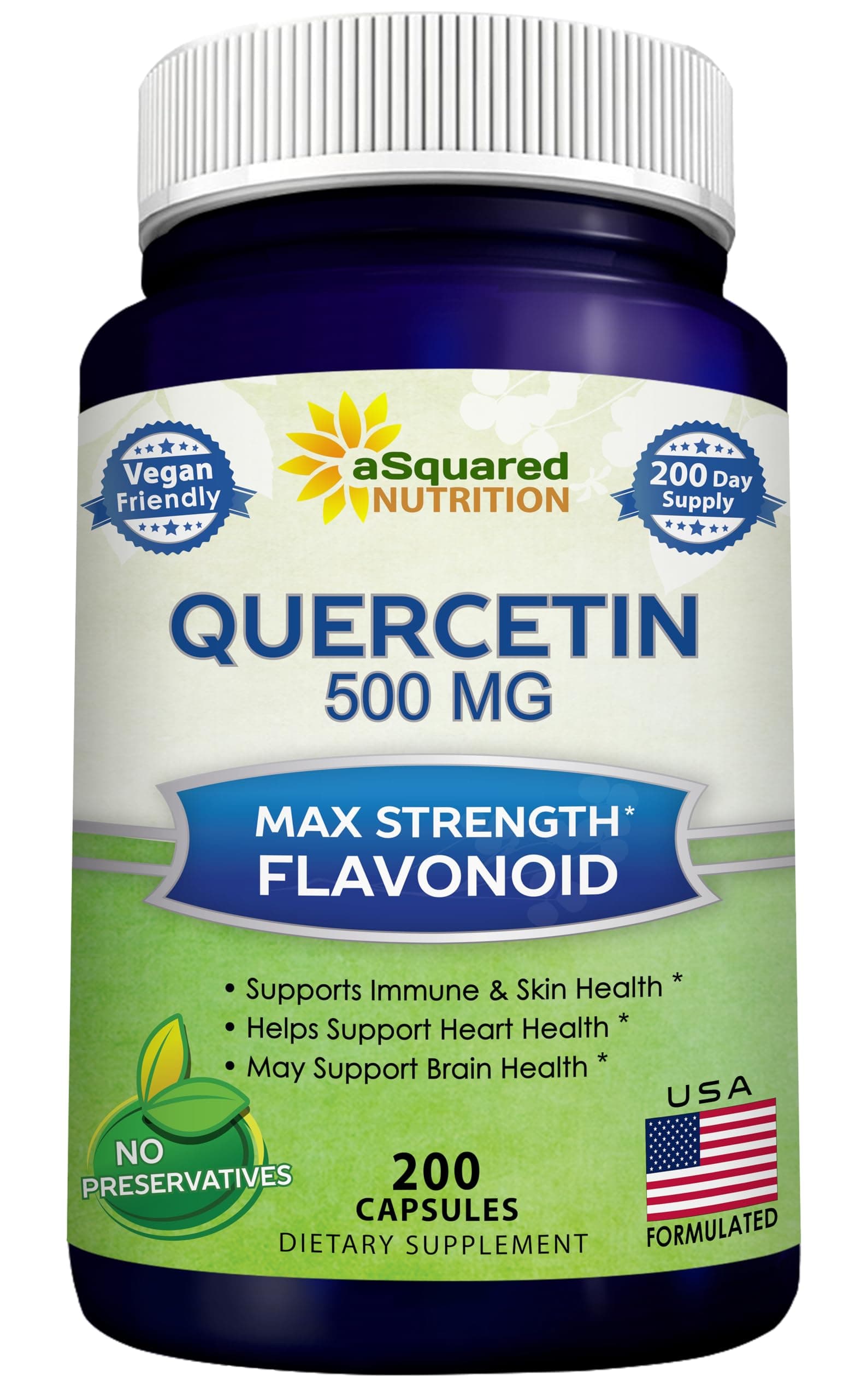 Quercetin 500mg Supplement - 200 Capsules - Quercetin Dihydrate to Support Cardiovascular Health - Max Strength Powder Complex Pills to Help Improve Anti-Inflammatory & Immune Response