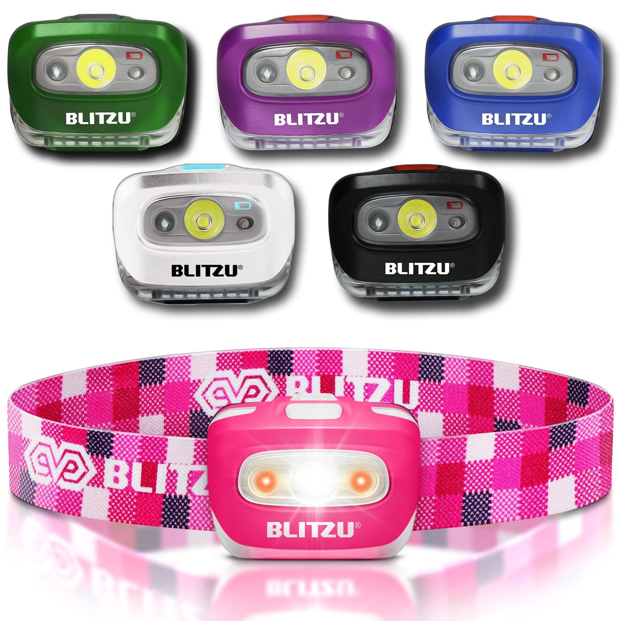 Hands-Free Headlamp, Long Range, Non-Slip Grip, High Power, Impact Resistant, Adjustable Light Modes, Battery Powered, Pink