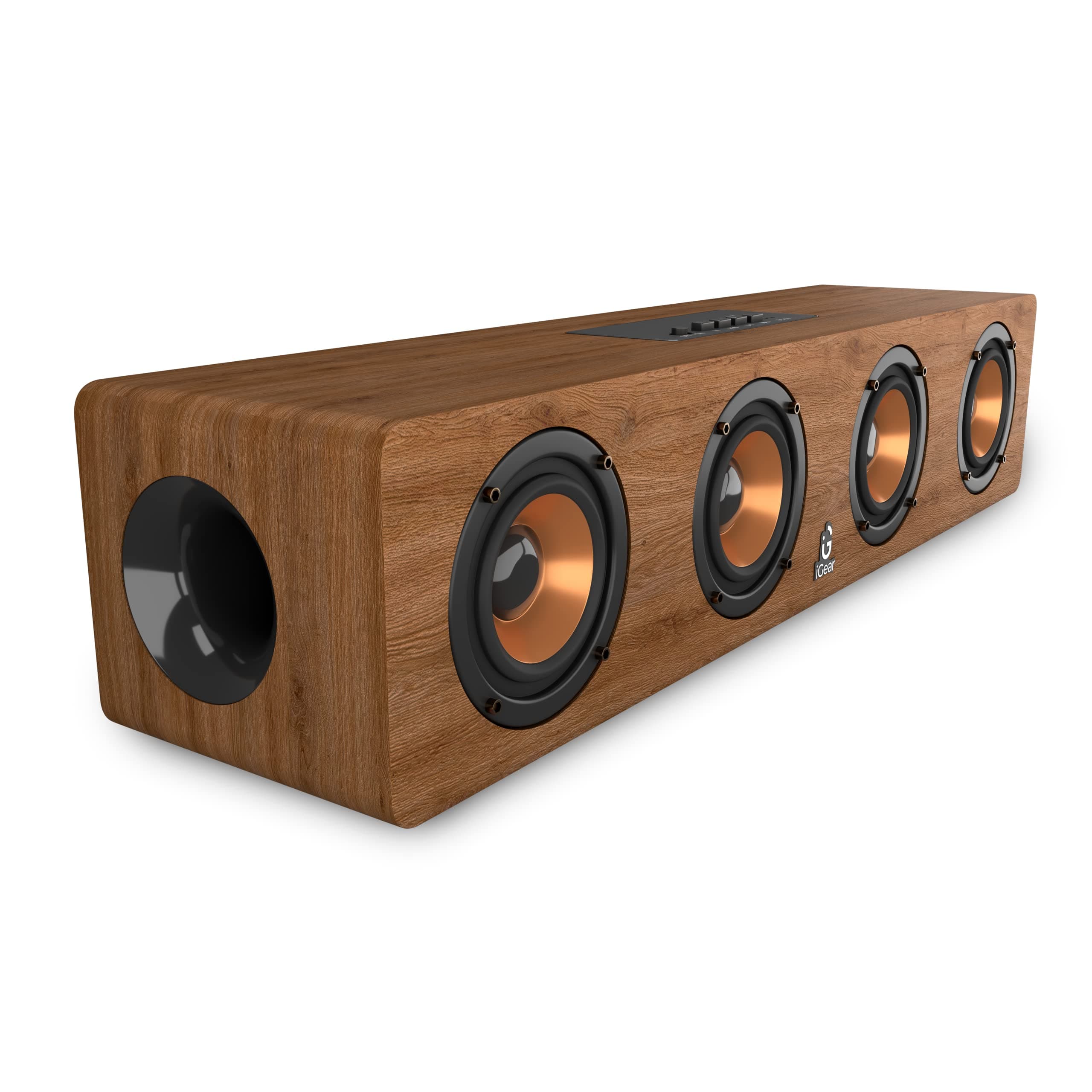 iGear i Ensemble 20 watts Wooden Portable Soundbar with Wireless Bluetooth connectivity, Rechargeable, with USB/TF Card Support, FM Mode and Sub-woofer for Extra Bass