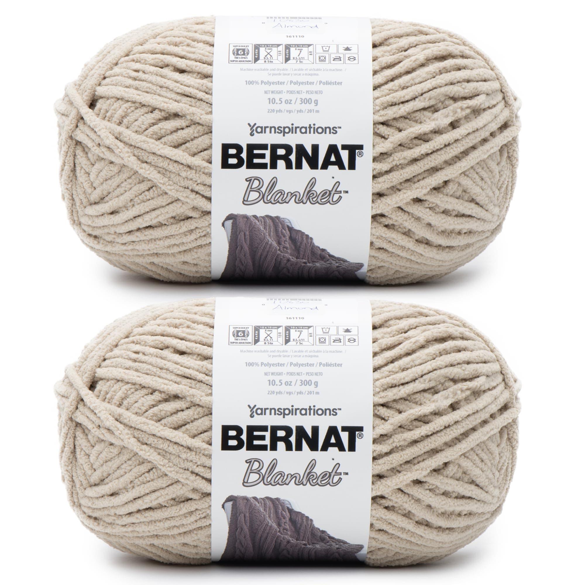 Blanket BB Almond Yarn - Pack of 10.5oz/300g - Polyester - #6 Super Bulky - 220 Yards - Knitting, Crocheting, Crafts & Amigurumi, Chunky Chenille Yarn