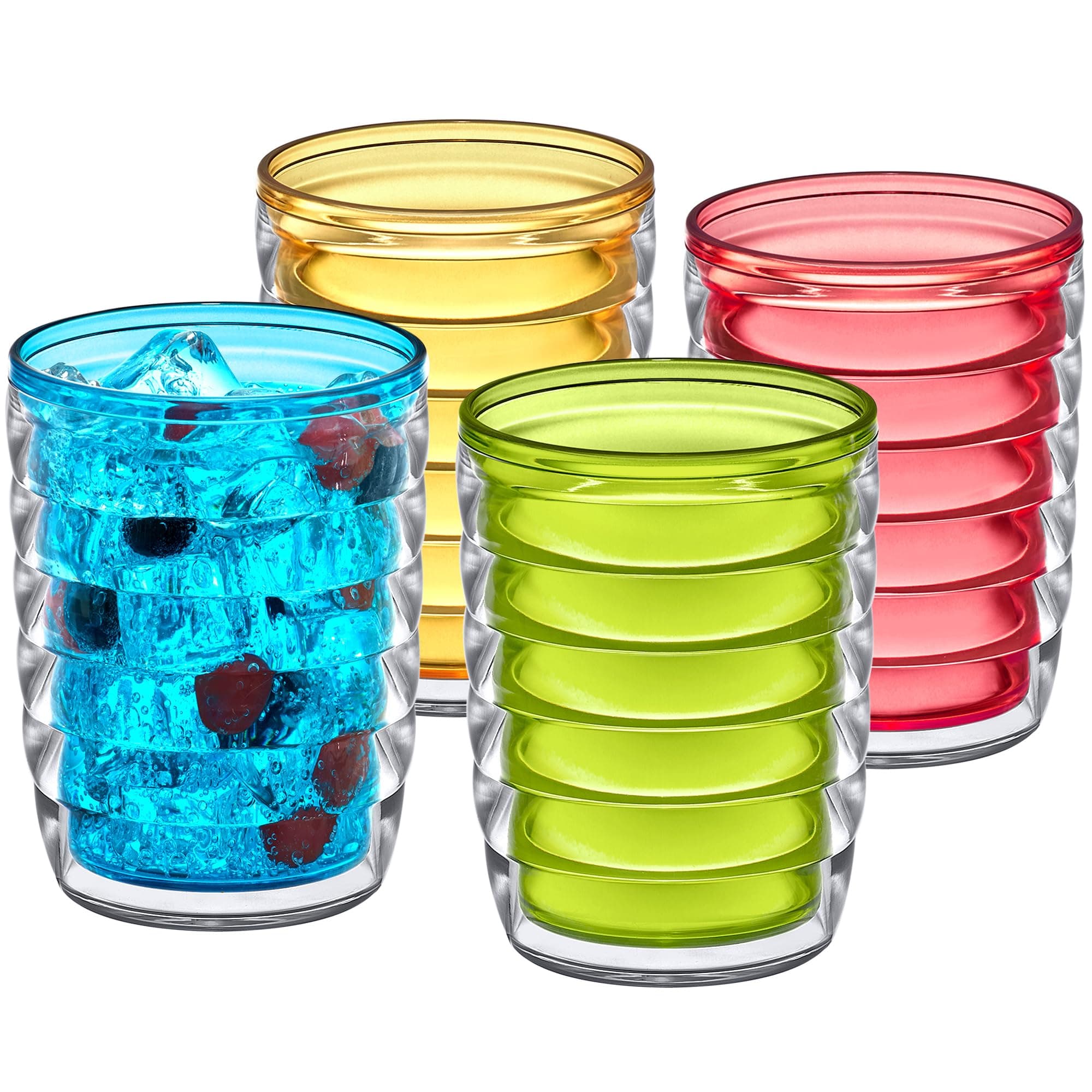 Amazing AbbyArctic - 16-Ounce Insulated Plastic Tumblers (Set of 4), Double-Wall Plastic Drinking Glasses, Mixed-Color Reusable Plastic Cups, BPA-Free, Shatter-Proof, Dishwasher-Safe