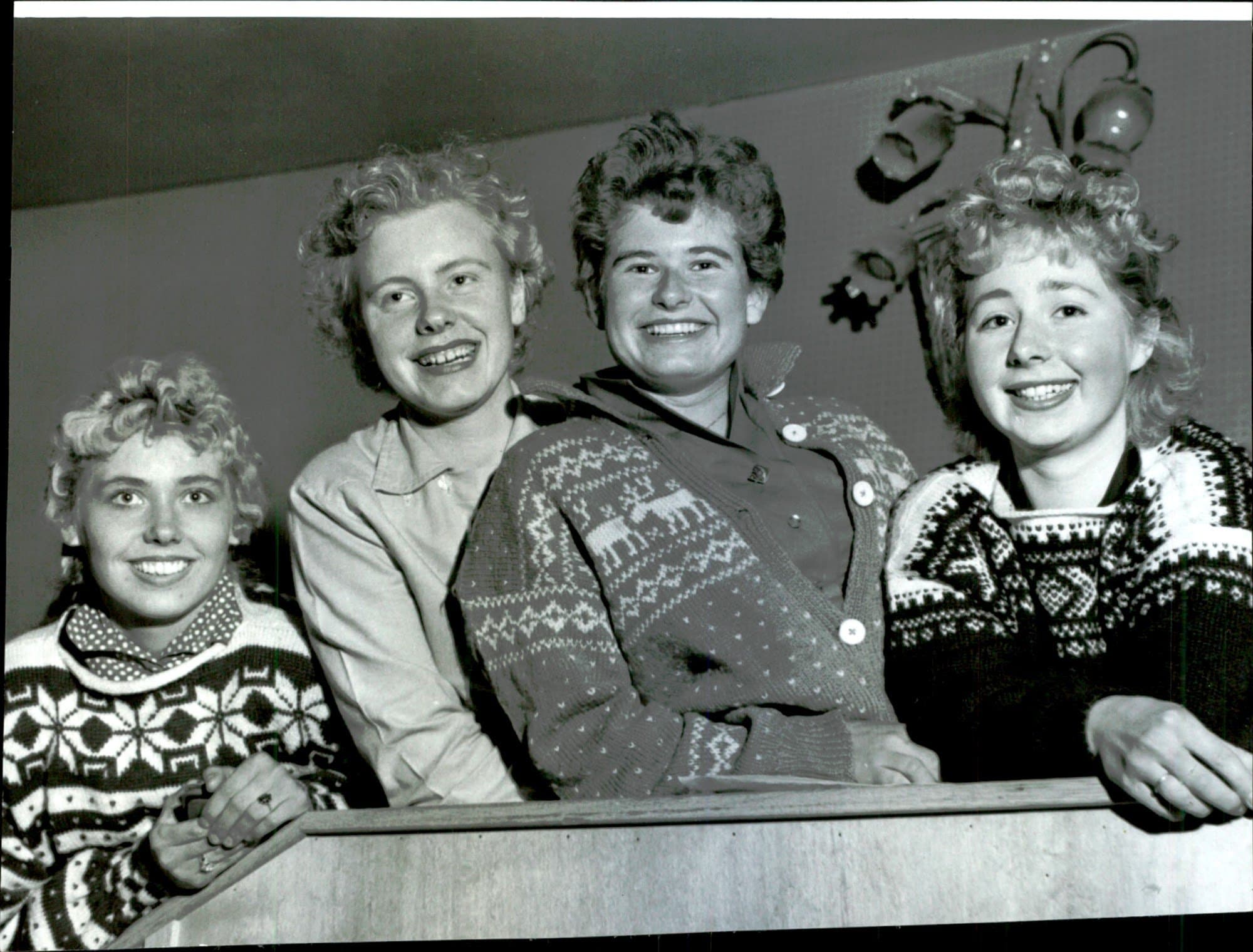 Vintage photo of Young Norwegian participants in the symposium congress: Inger Bohem, Veni Hermansen, Laila Tonholt and Liv Klemp