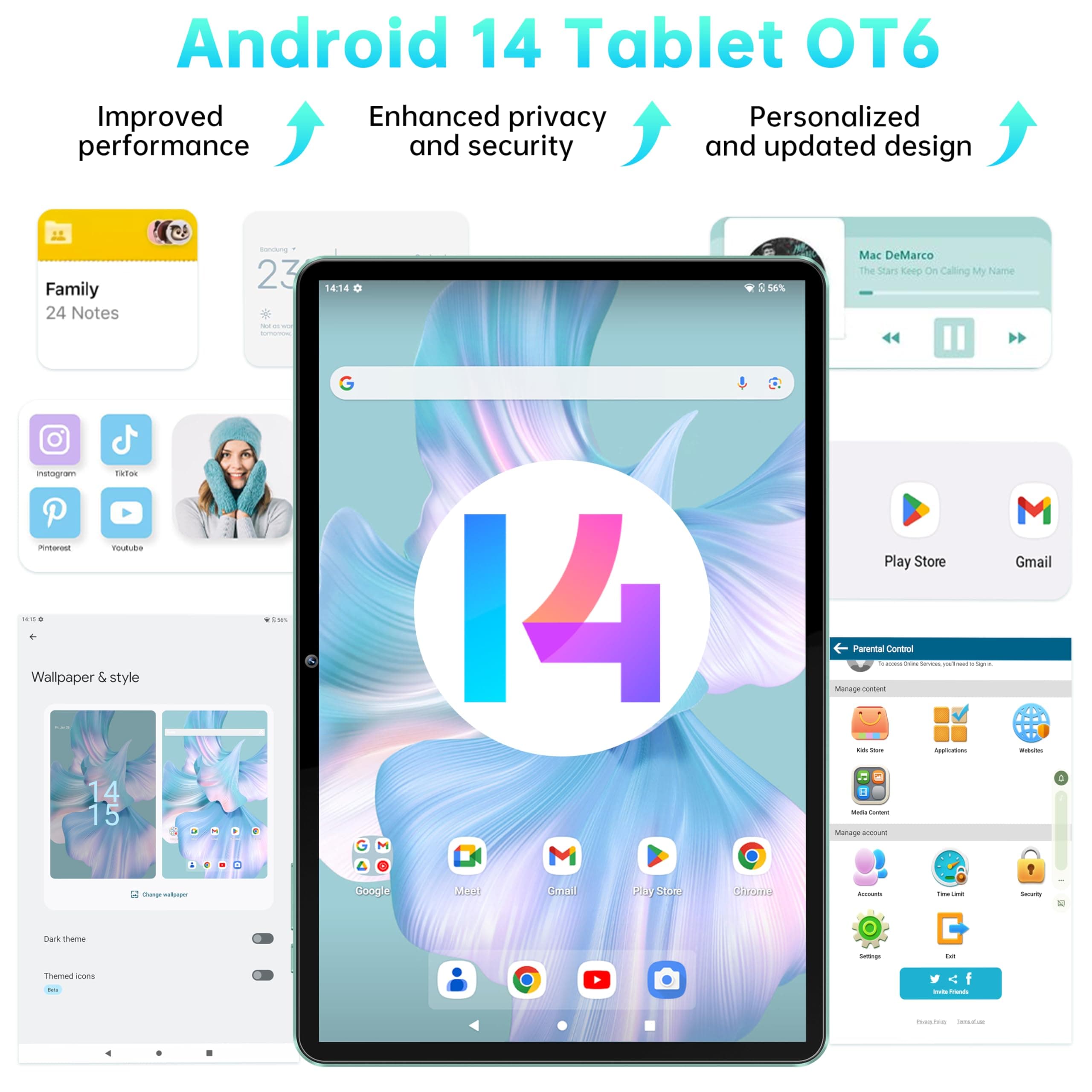 OUKITEL OT6 Android 14 Tablet WIFI - 2024 Tablet 10.1 inch, 8000mAh Big Battery,tablets with pen,80dB Dual speaker, Widevine L1, Bluetooth 5.0, 2 Years Warranty, Purple