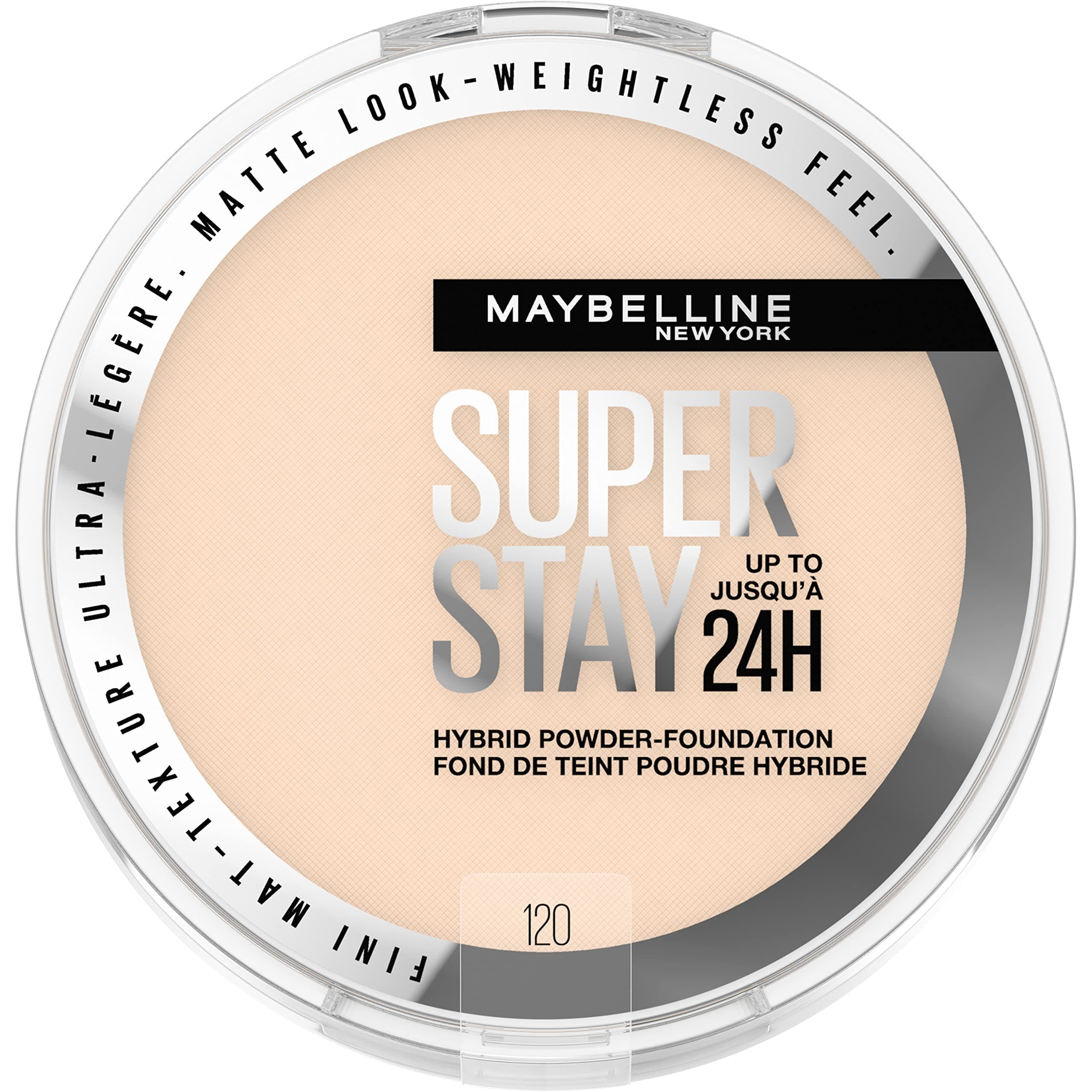 New York Super Stay Up to 24HR Hybrid Powder-Foundation, Medium-to-Full Coverage Makeup, Matte Finish, 120, 1 Count, 1.5554 fl oz