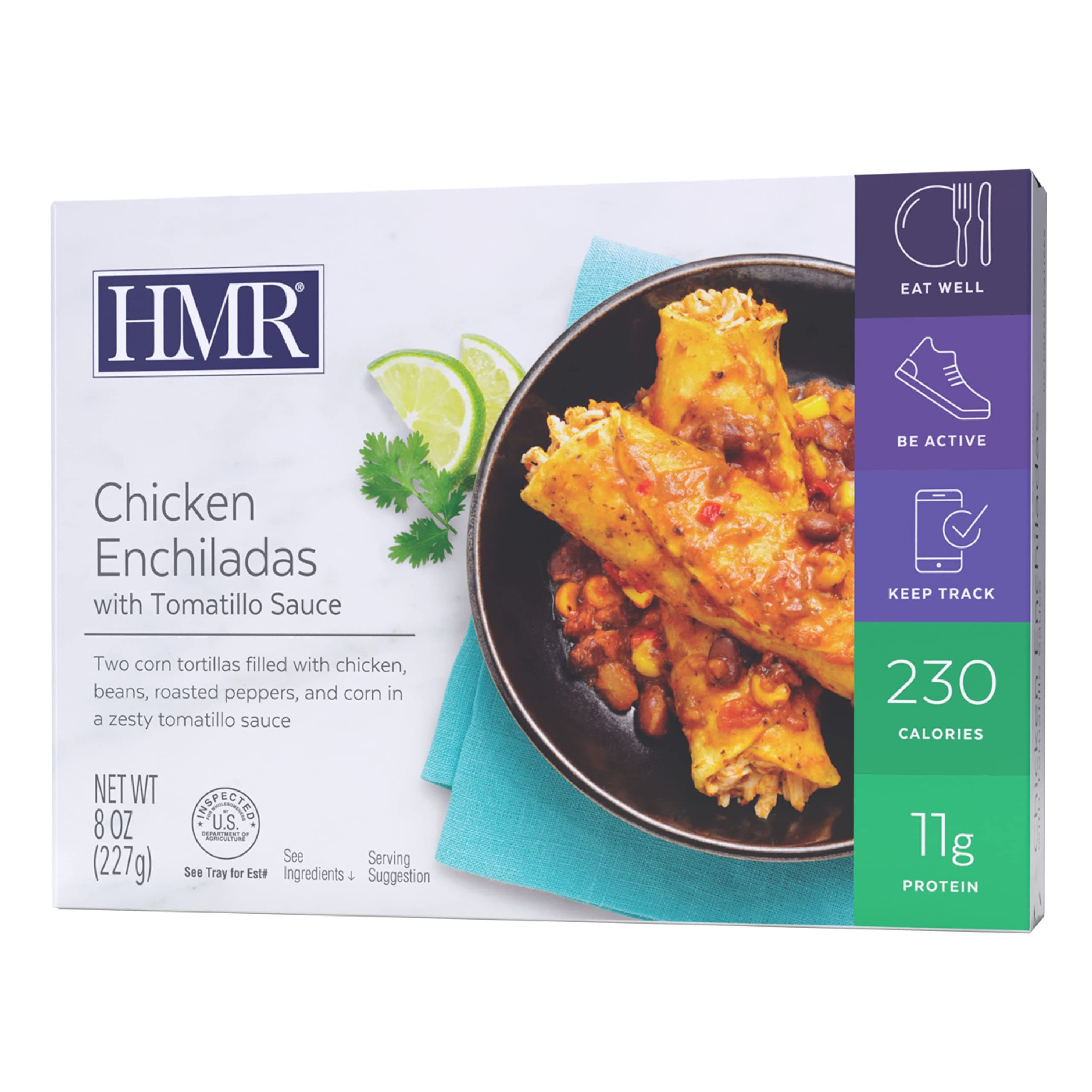 HMR Chicken Enchiladas with Tomatillo Sauce Entrée | Pre-packaged Lunch or Dinner to Support Weight Loss | Ready to Eat | 11g of Protein | Low Calorie Food | 8oz Serving per Meal | Pack of 6