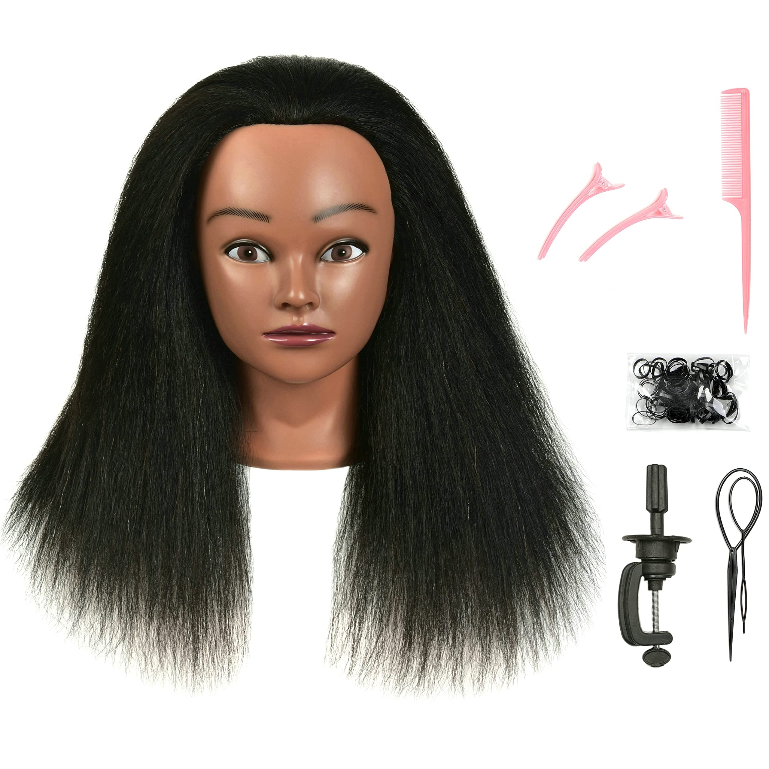 FUTAI (Make-up) - Natural Real Afro 100% Human Hair Mannequin Head Hairdresser Hairstylist Training Practise Female Professional Styling Braiding Styling Curling Coiling Display Cosmetology with Stand