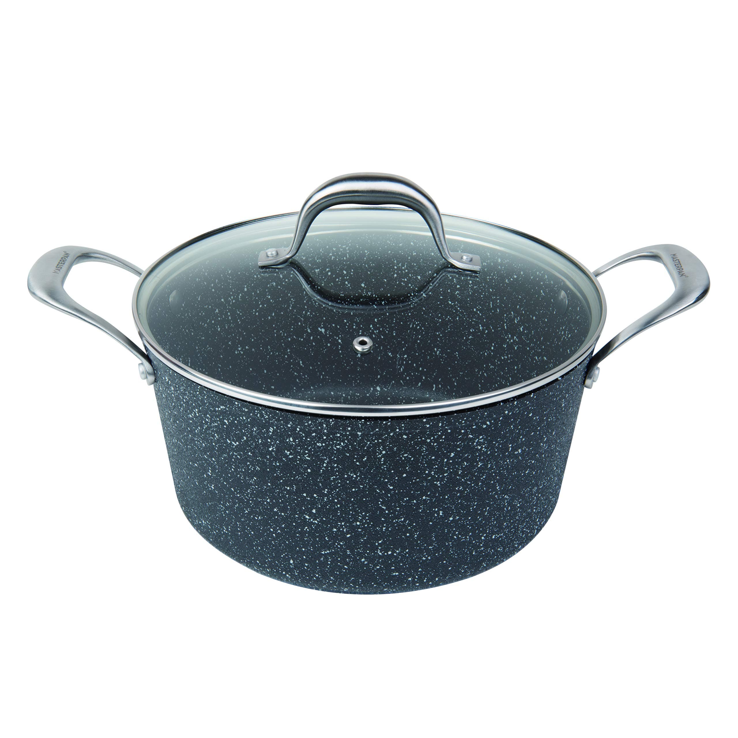 MasterpanMP-131 5QT Ultra Non-Stick Cast Aluminum Stock Pot with Glass Lid, Aluminium, 5 quarts, Granite Series