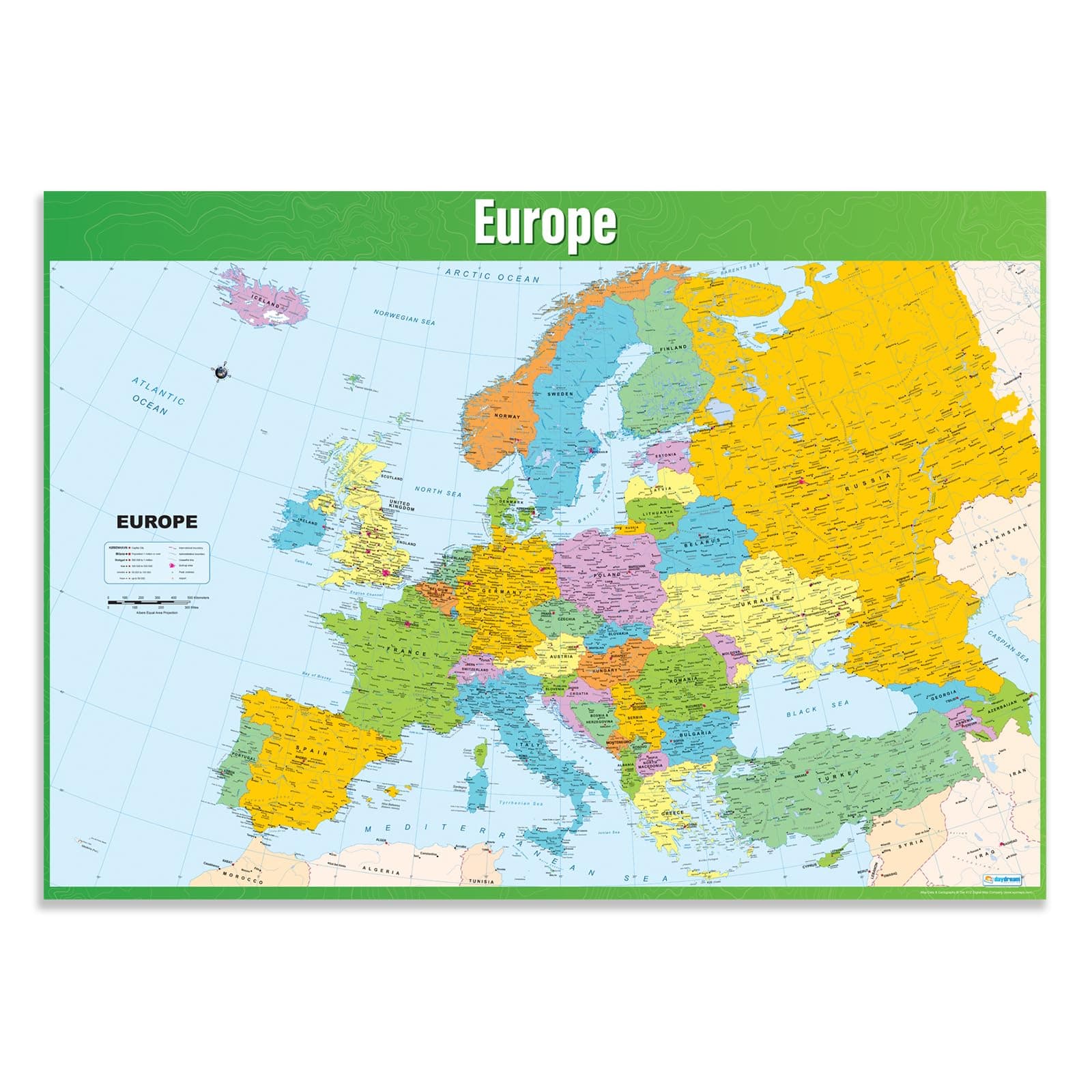 Daydream Education Europe Map | Geography Posters | Laminated Gloss Paper measuring 850mm x 594mm (A1) | Geography Classroom Posters